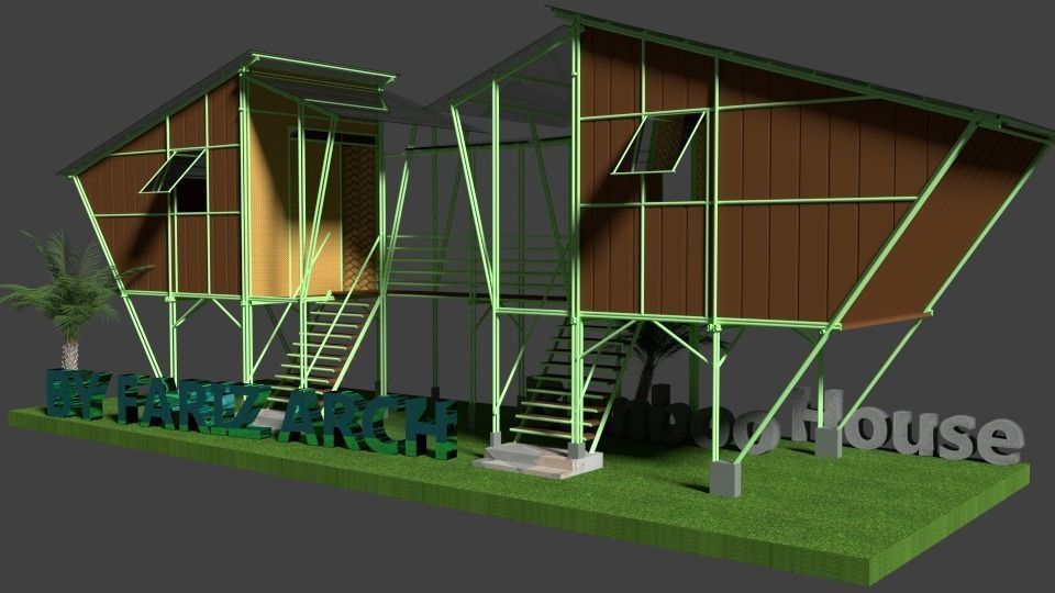 3D Bamboo Cottage Architectural Low-poly 3D model_0
