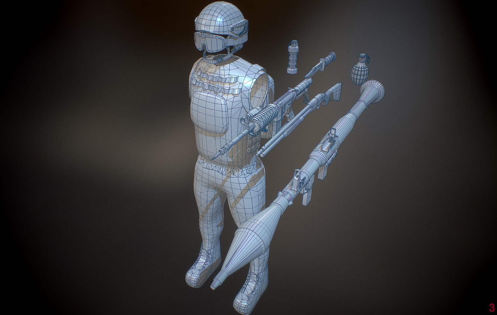 Operator and Weapons Low-poly 3D model_32