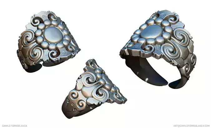 Flower Ring Classic Vintage Open Adjustable Baroque