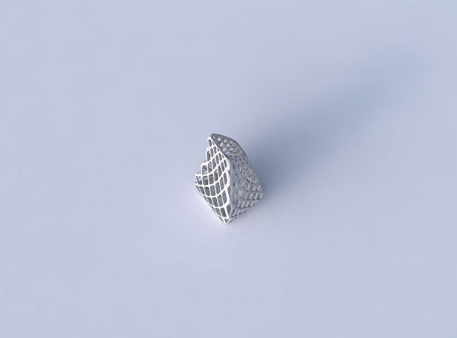 Vase top bent rectangle with diagonal grid lattice 3D print model_2