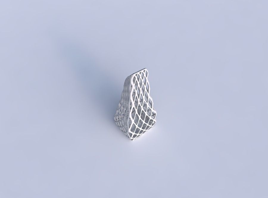 Vase top bent rectangle with diagonal grid lattice 3D print model_1