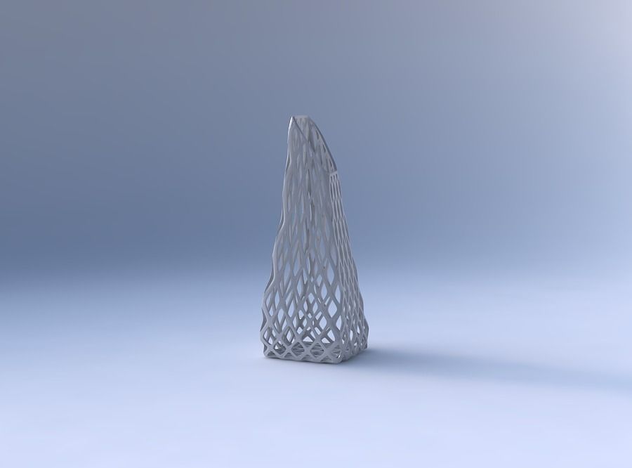 Vase top bent rectangle with diagonal grid lattice 3D print model_4