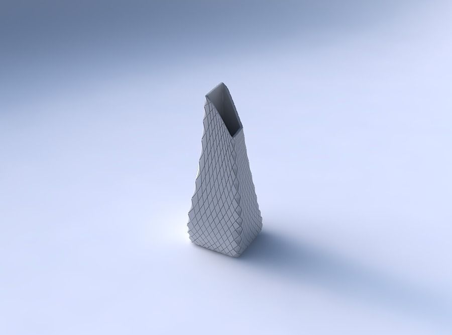 Vase top bent rectangle with diagonal grid plates 3D print model_3