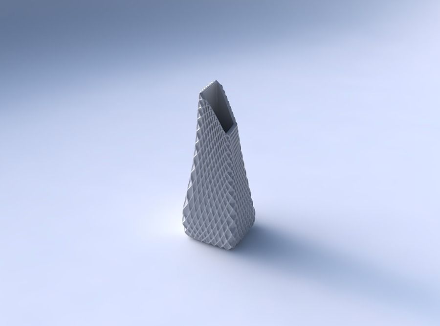 Vase top bent rectangle with grid piramides 2 3D print model_3