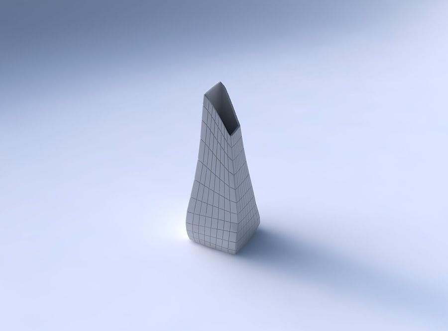 Vase top bent rectangle with grid plates 3D print model_3