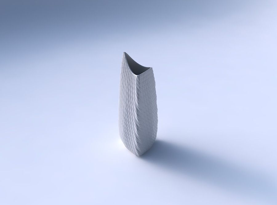 Vase curved tipping triangle 2 with twisted diagonal grid bulges 3D print model_3