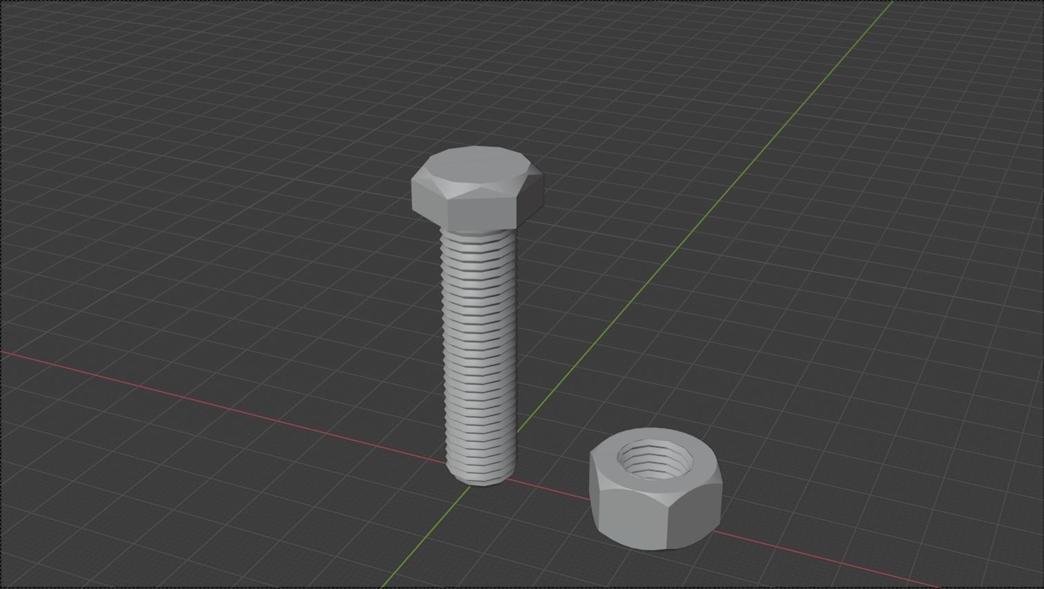 M12 bolt and nut Low-poly 3D model_1