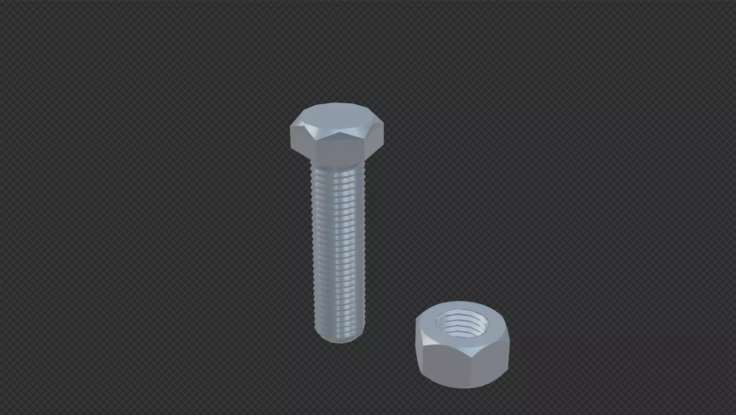 M12 bolt and nut Low-poly 3D model_0