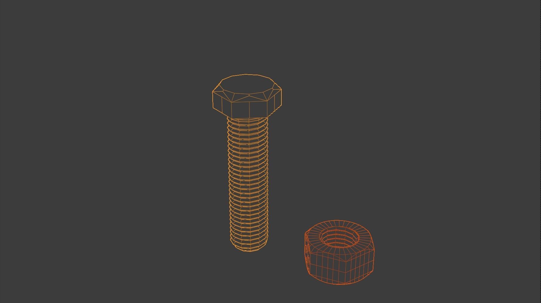 M12 bolt and nut Low-poly 3D model_2