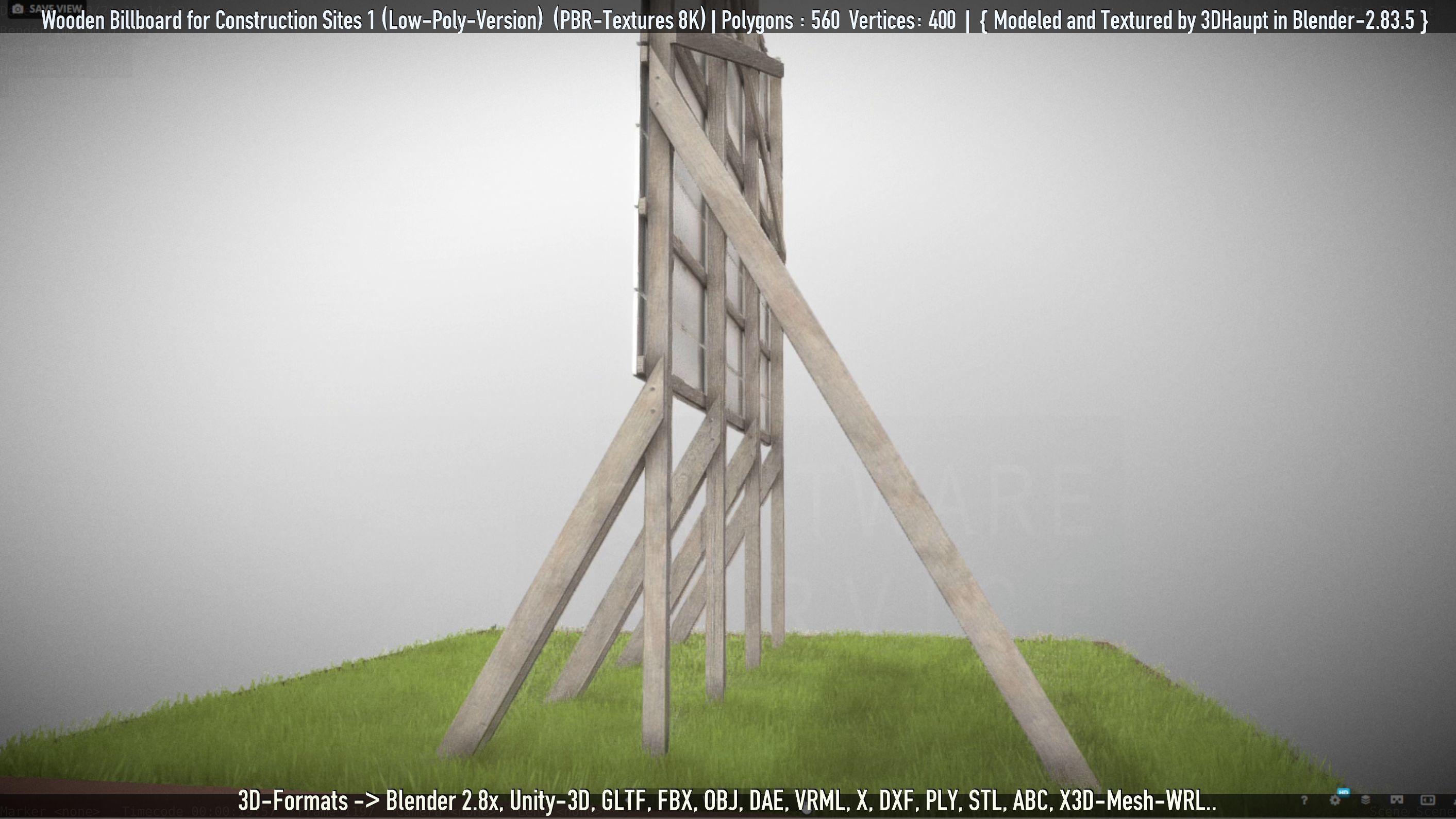 Wooden Billboard for Construction Sites Version 1 Low-poly 3D model_9