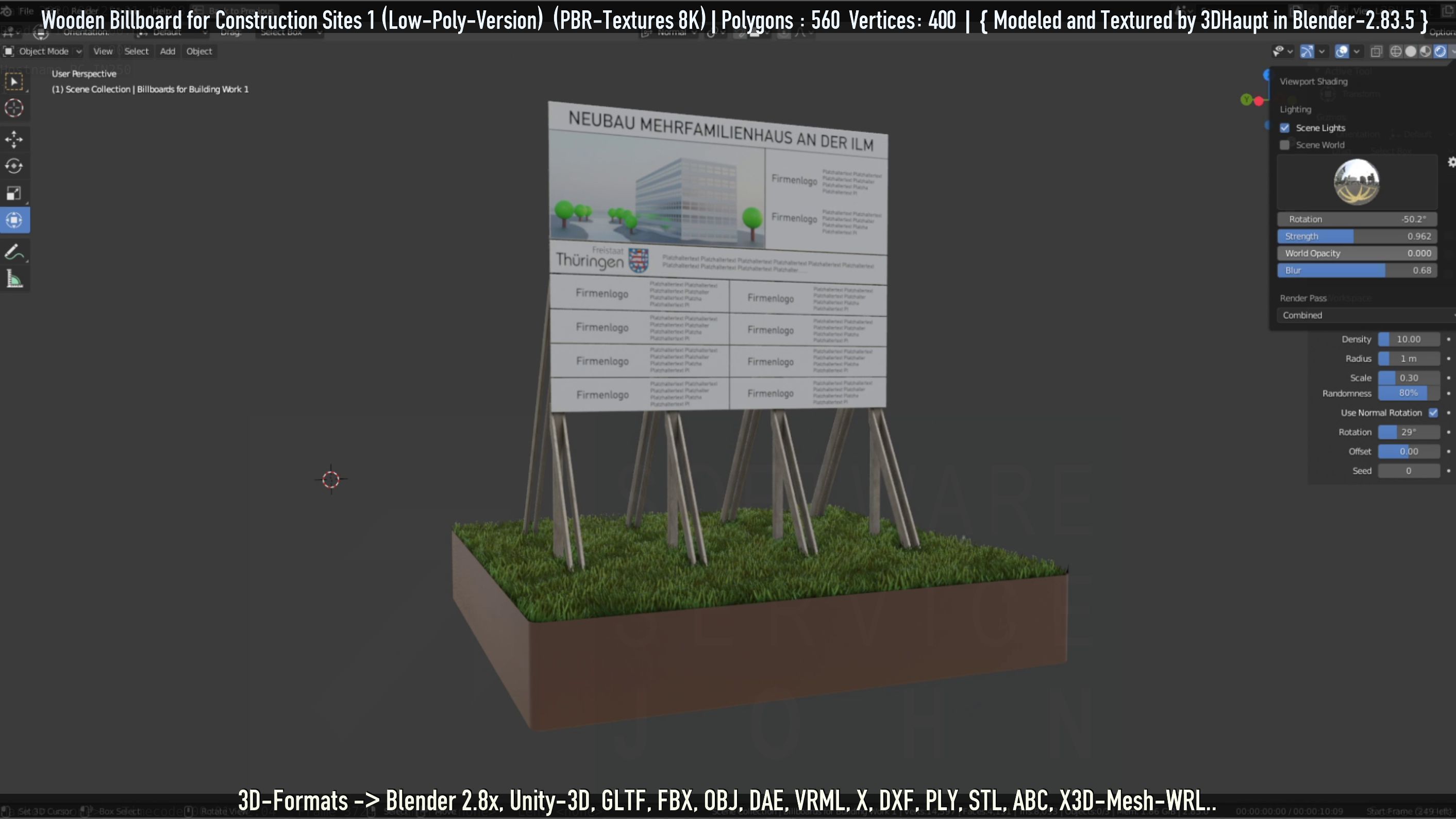 Wooden Billboard for Construction Sites Version 1 Low-poly 3D model_60