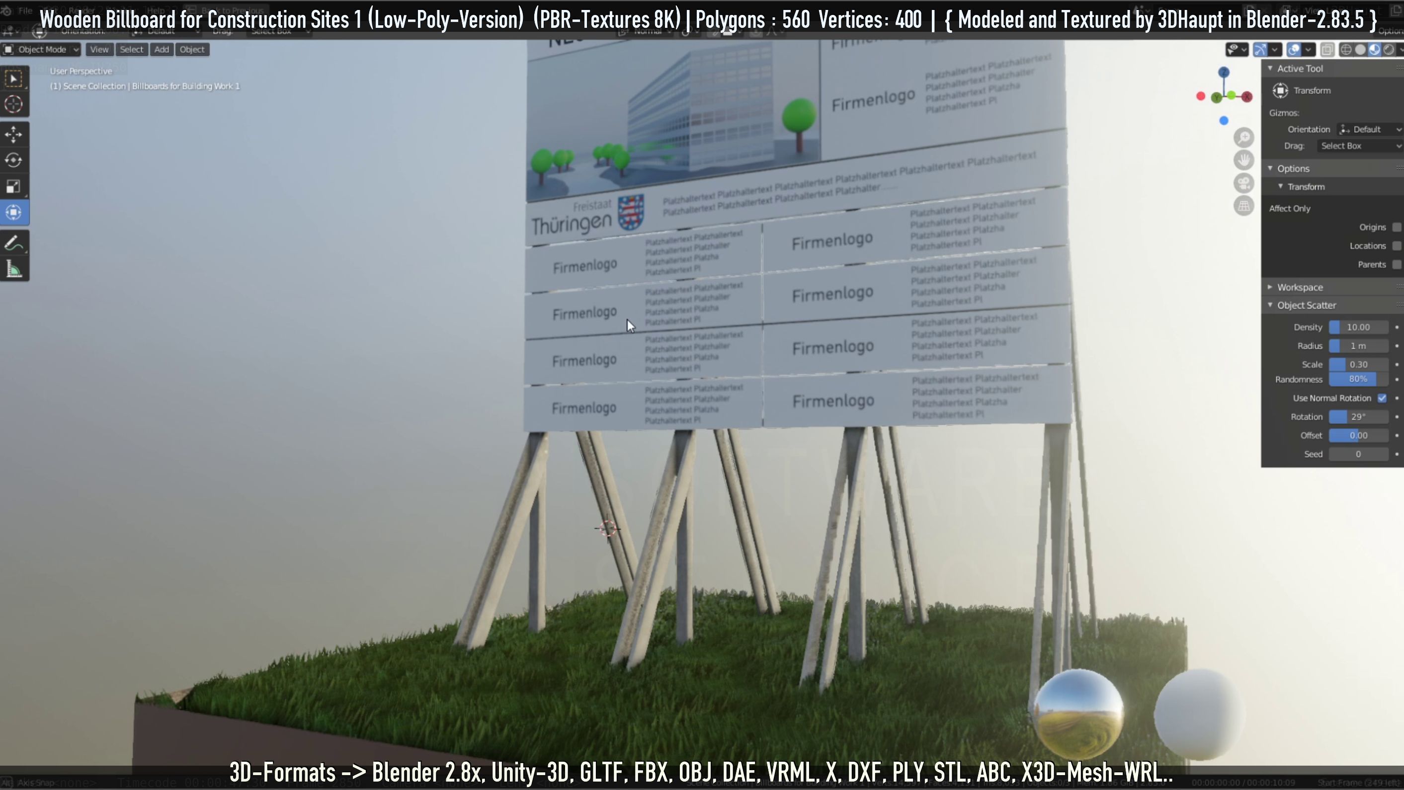 Wooden Billboard for Construction Sites Version 1 Low-poly 3D model_56