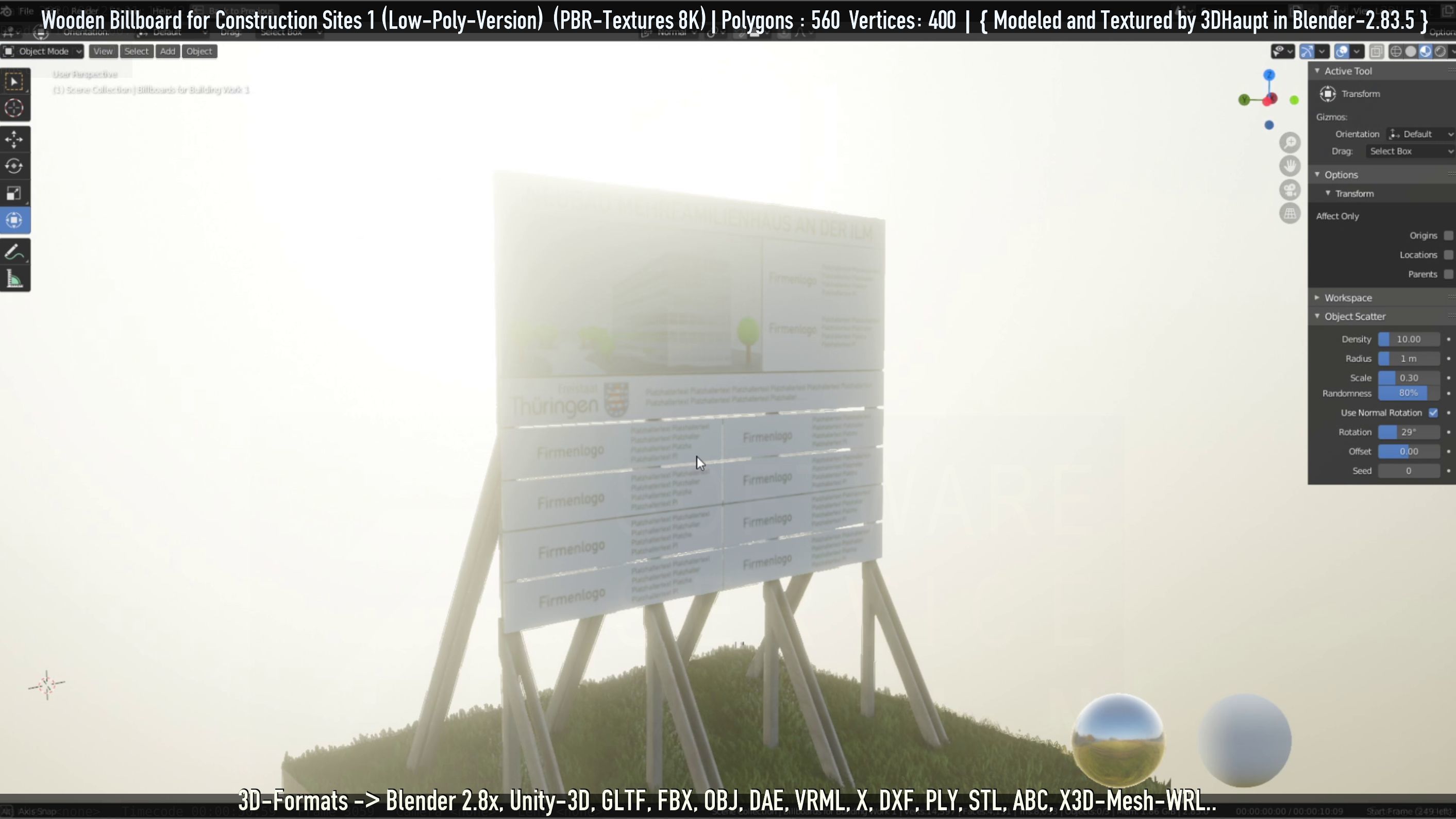 Wooden Billboard for Construction Sites Version 1 Low-poly 3D model_62