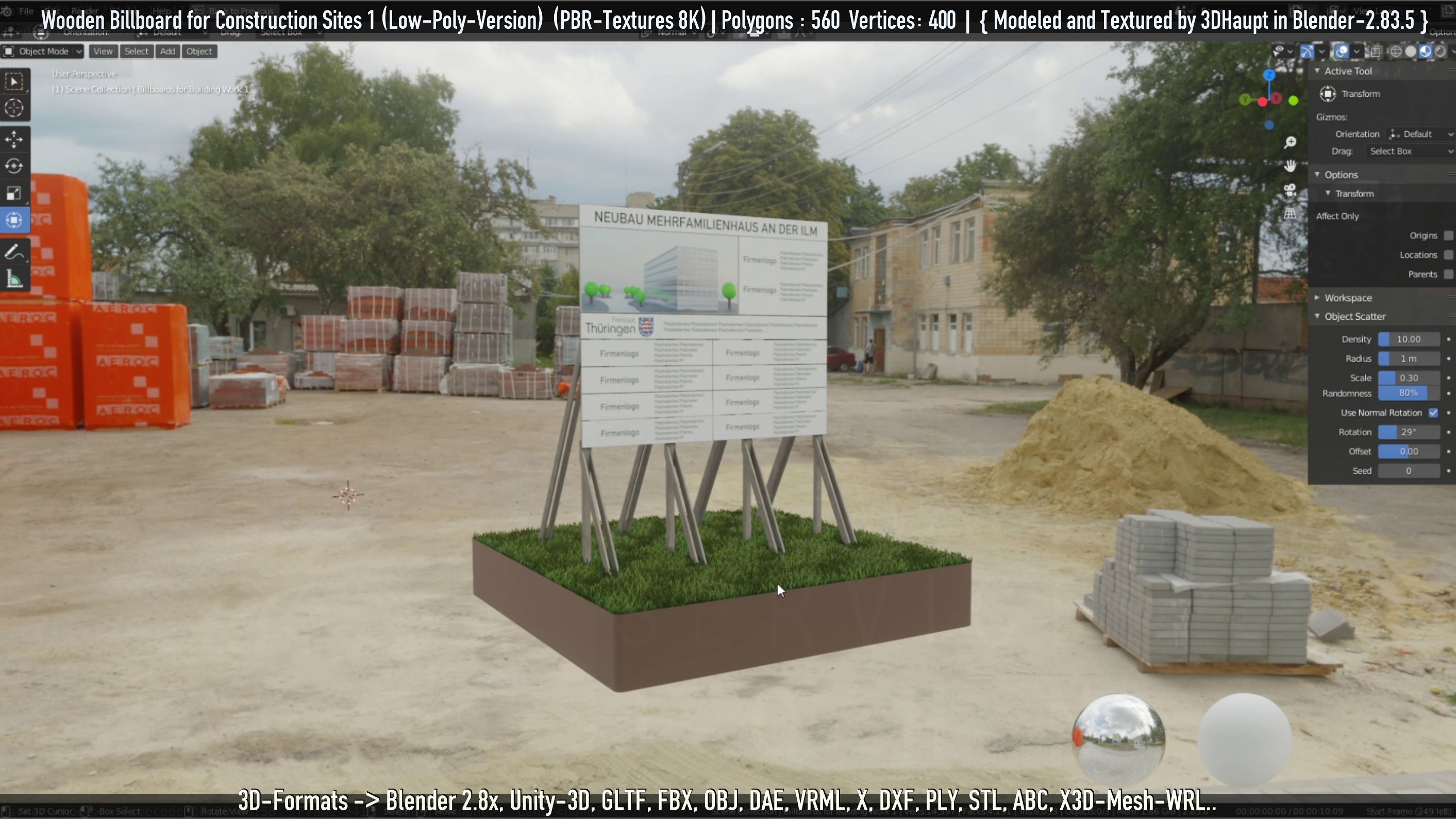 Wooden Billboard for Construction Sites Version 1 Low-poly 3D model_38