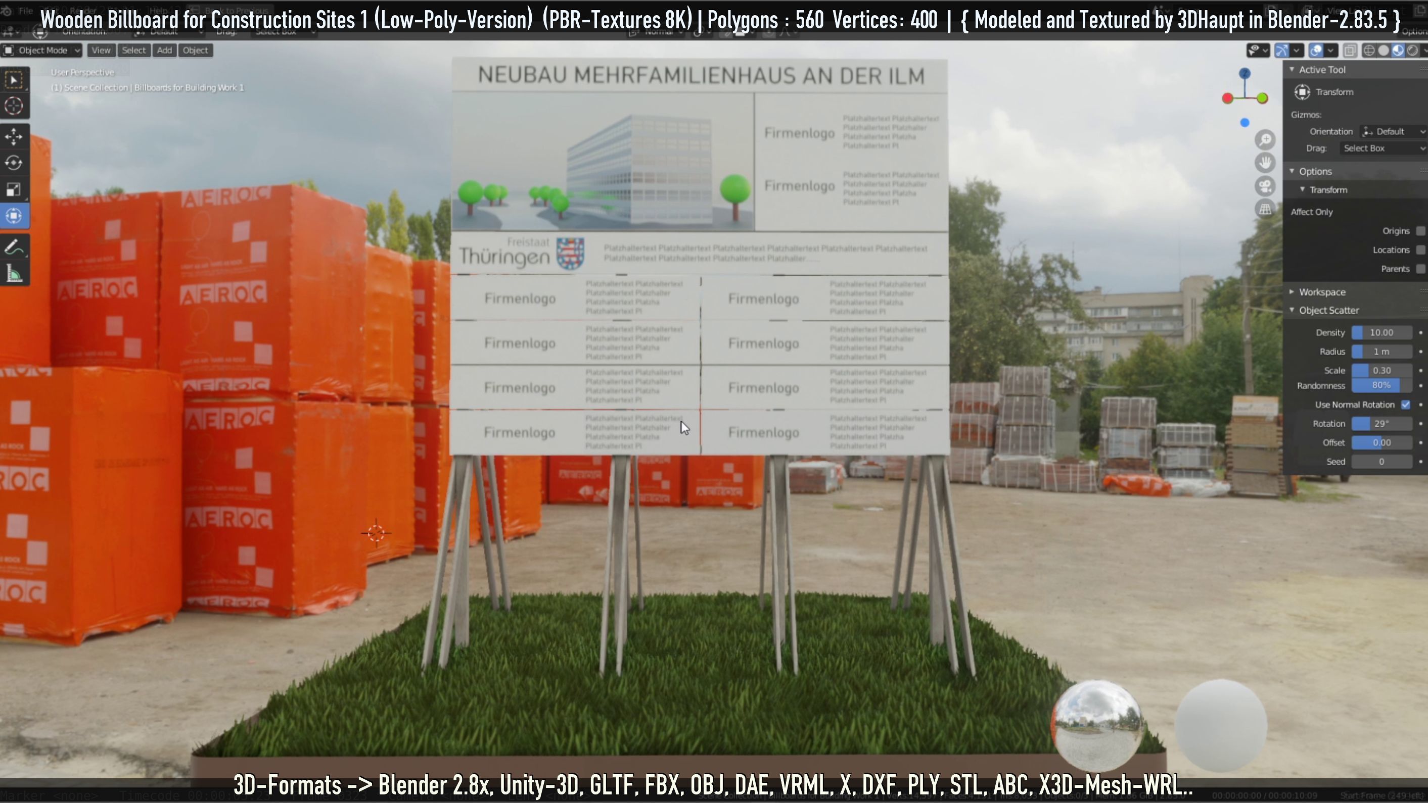 Wooden Billboard for Construction Sites Version 1 Low-poly 3D model_41