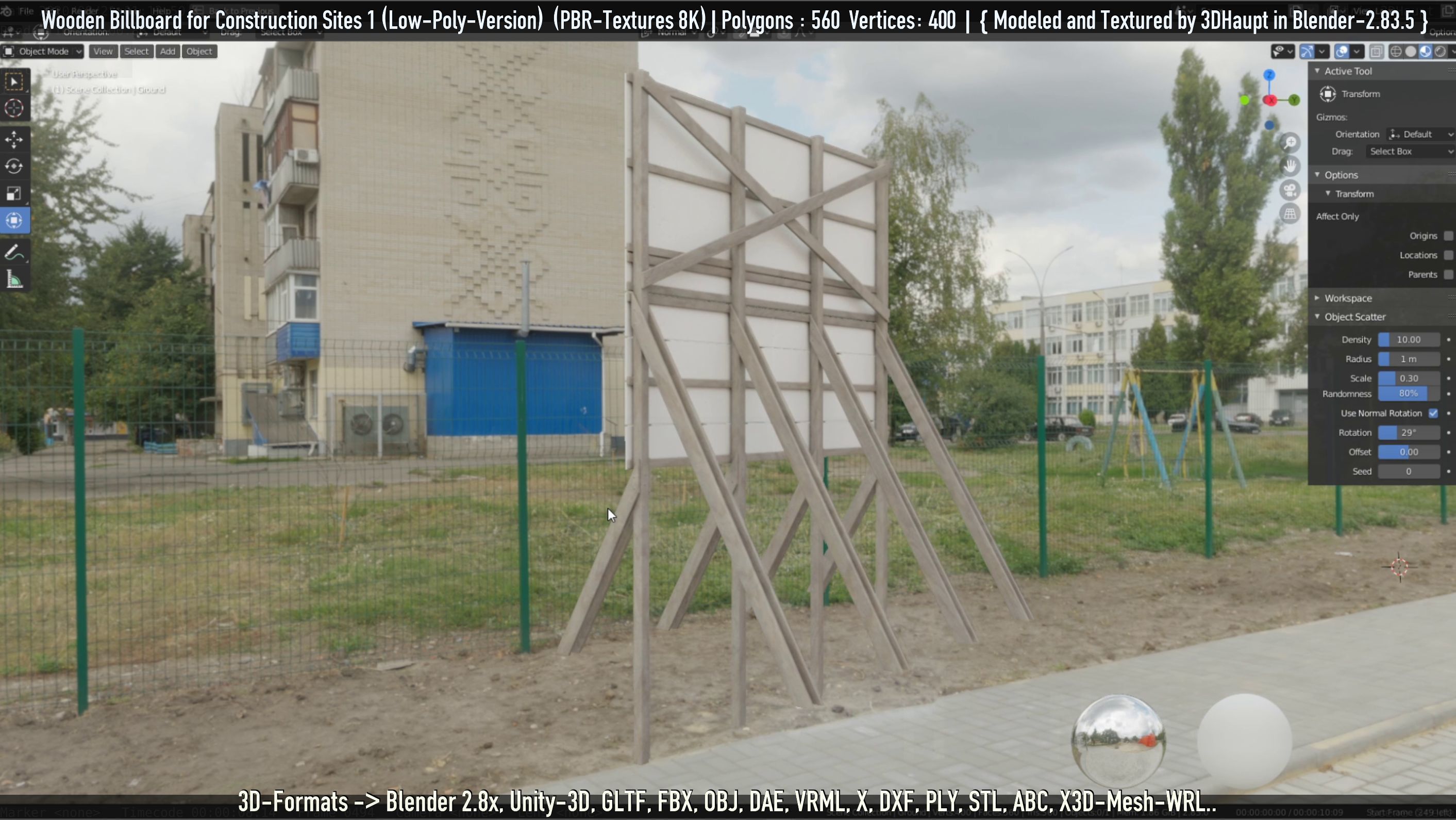 Wooden Billboard for Construction Sites Version 1 Low-poly 3D model_71