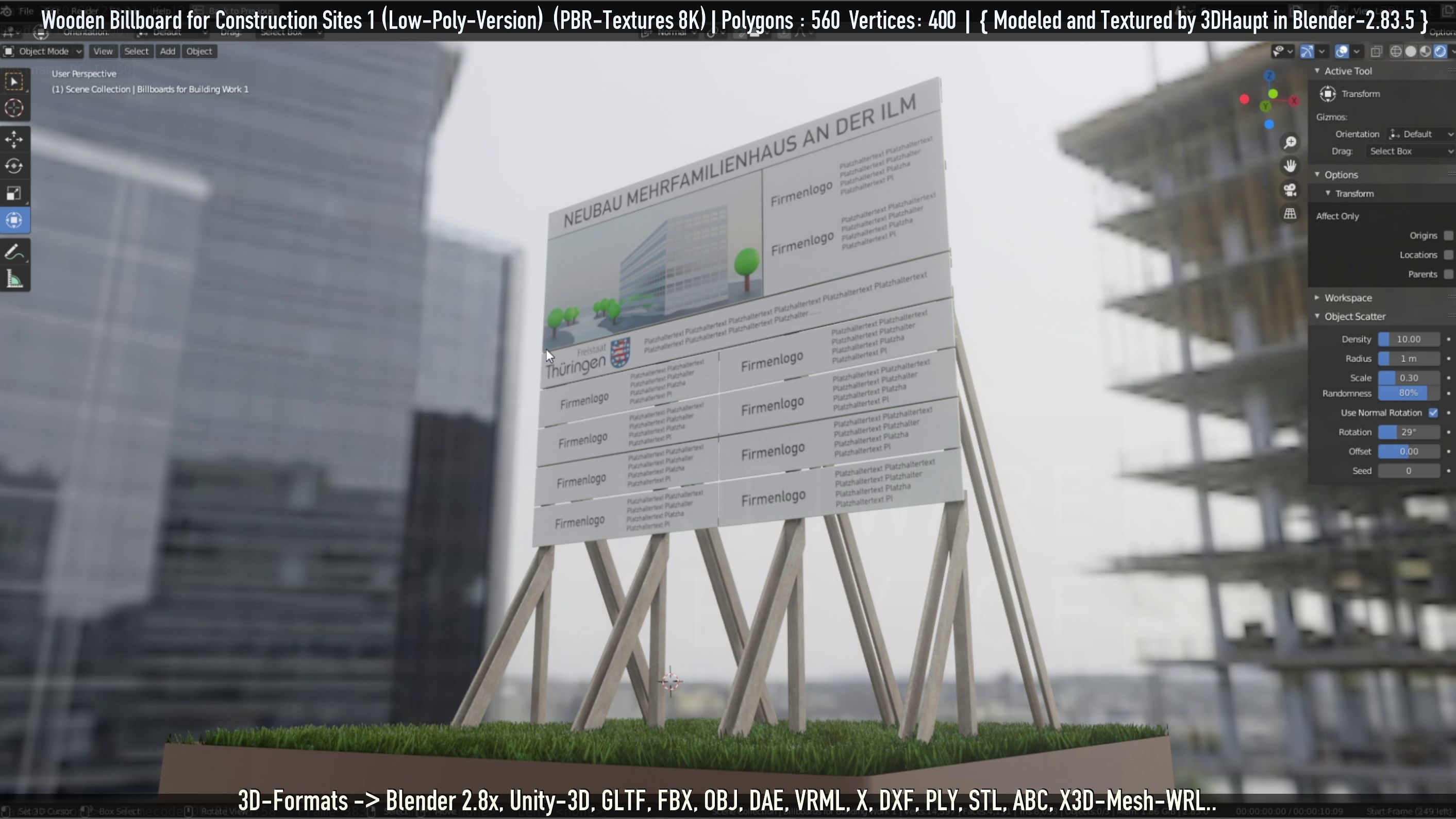 Wooden Billboard for Construction Sites Version 1 Low-poly 3D model_35