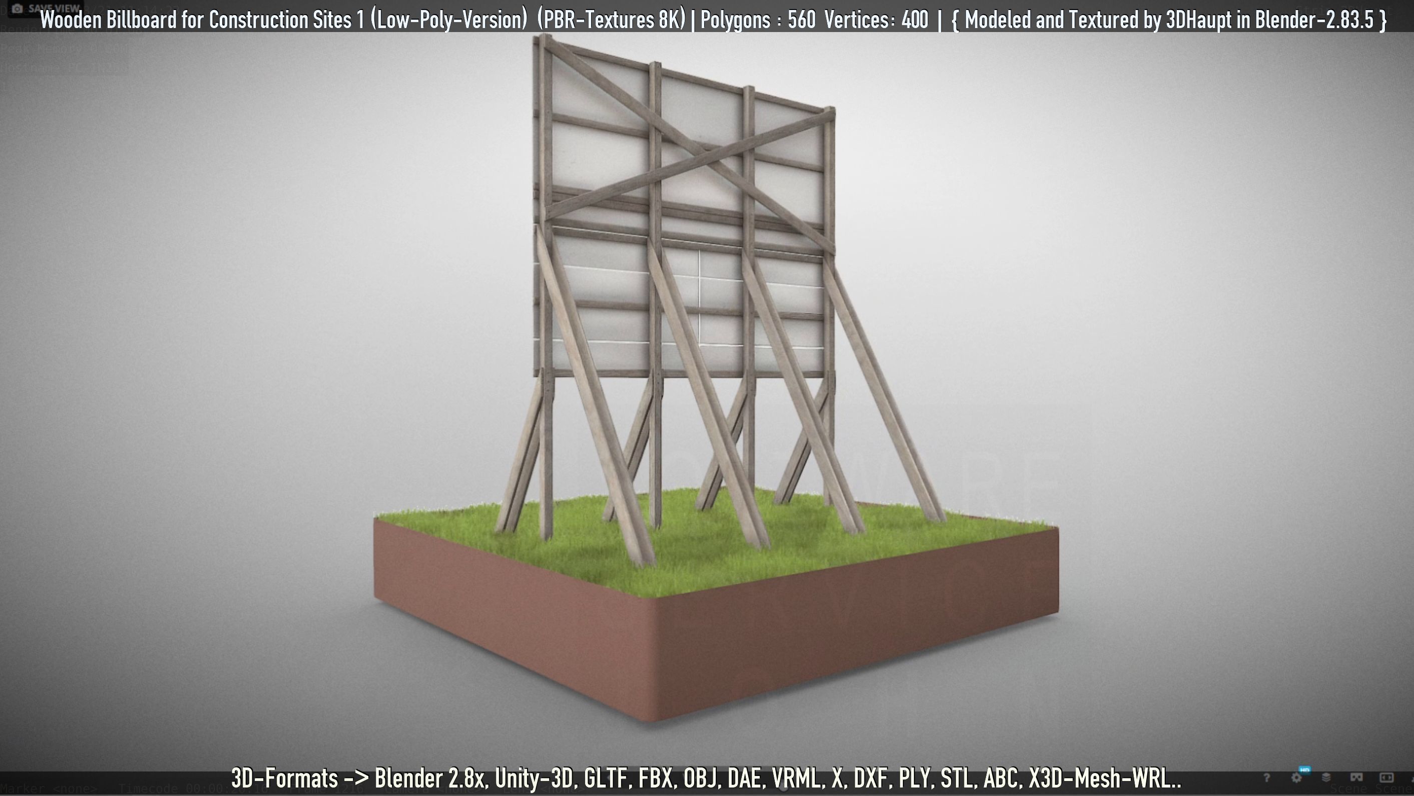 Wooden Billboard for Construction Sites Version 1 Low-poly 3D model_11