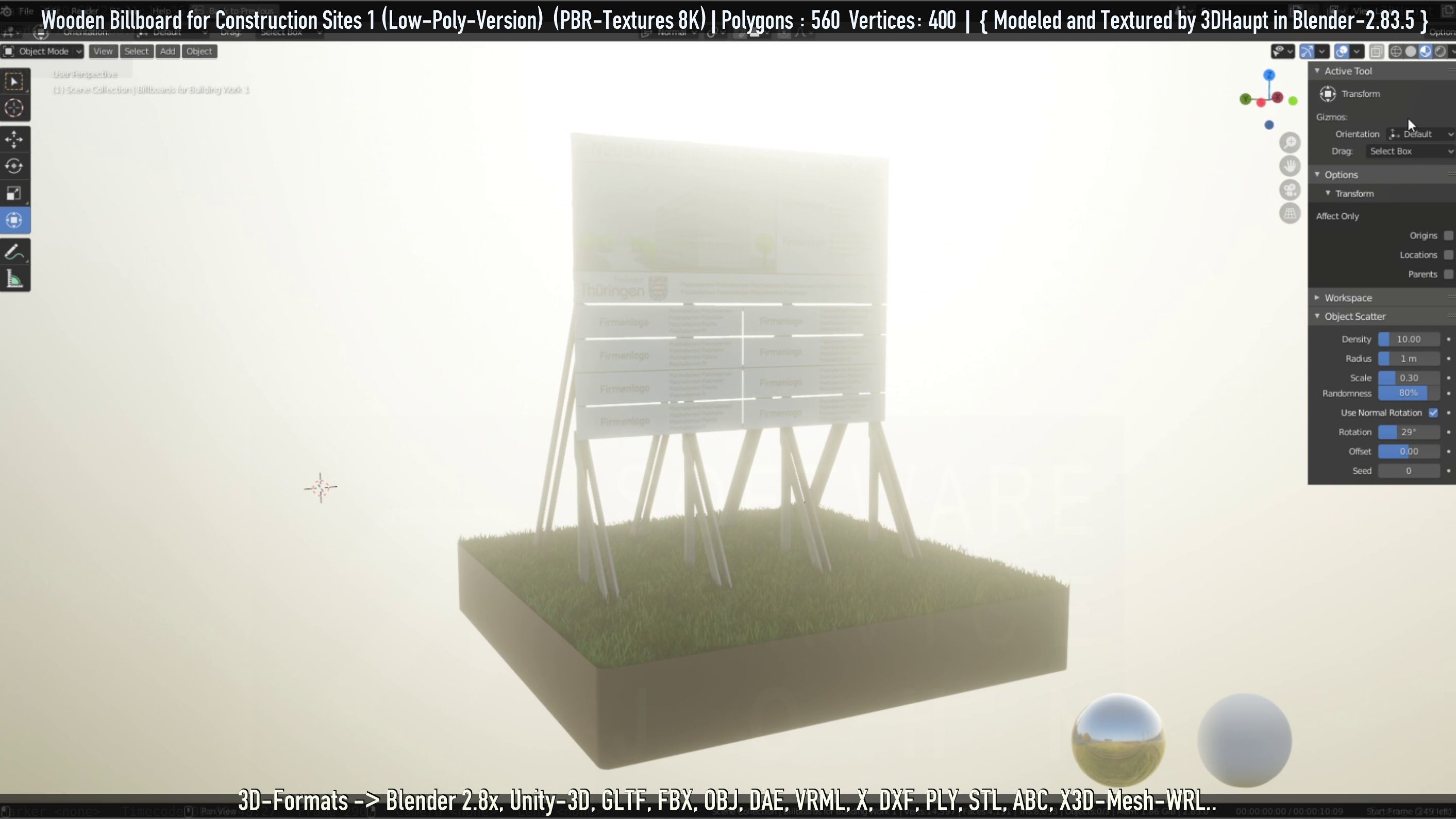 Wooden Billboard for Construction Sites Version 1 Low-poly 3D model_53