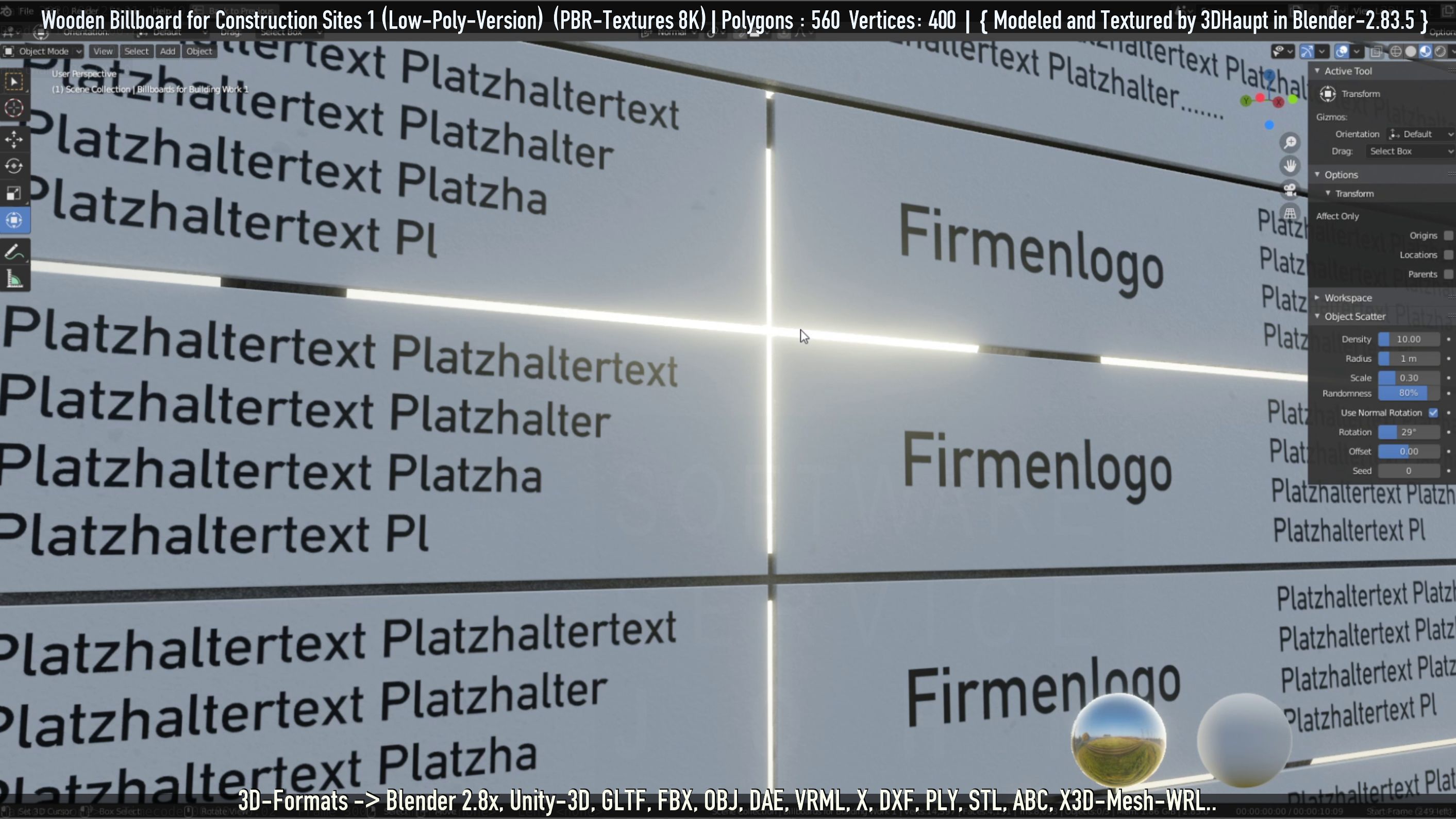 Wooden Billboard for Construction Sites Version 1 Low-poly 3D model_31