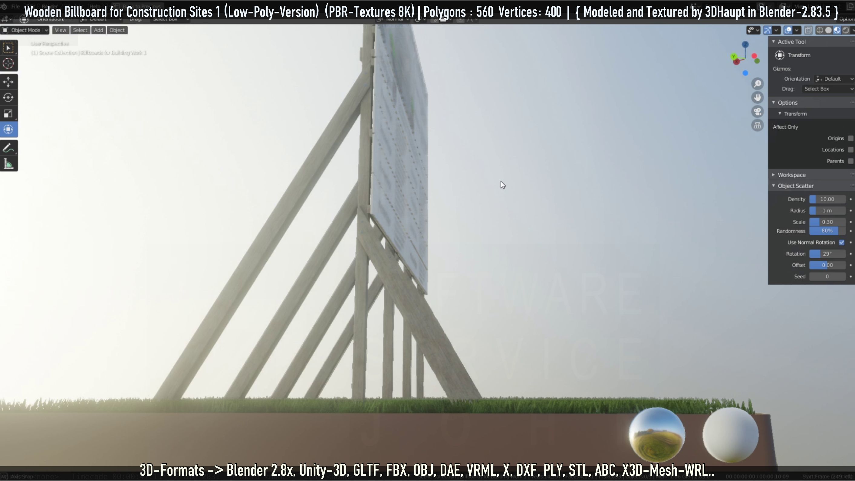 Wooden Billboard for Construction Sites Version 1 Low-poly 3D model_26