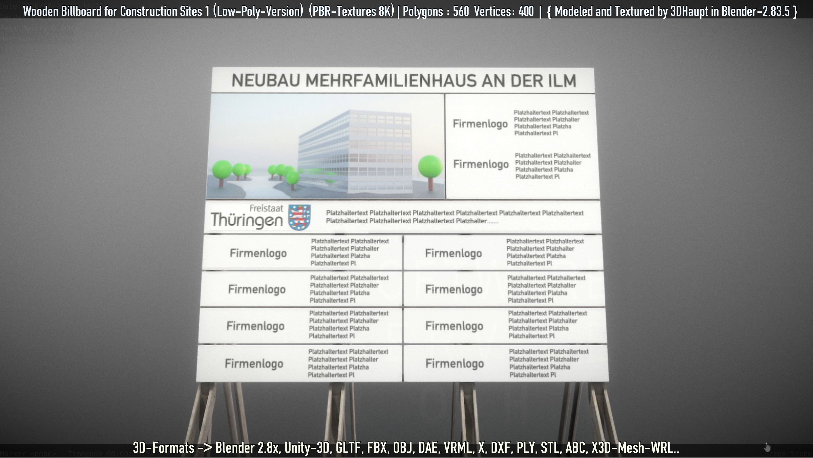 Wooden Billboard for Construction Sites Version 1 Low-poly 3D model_50