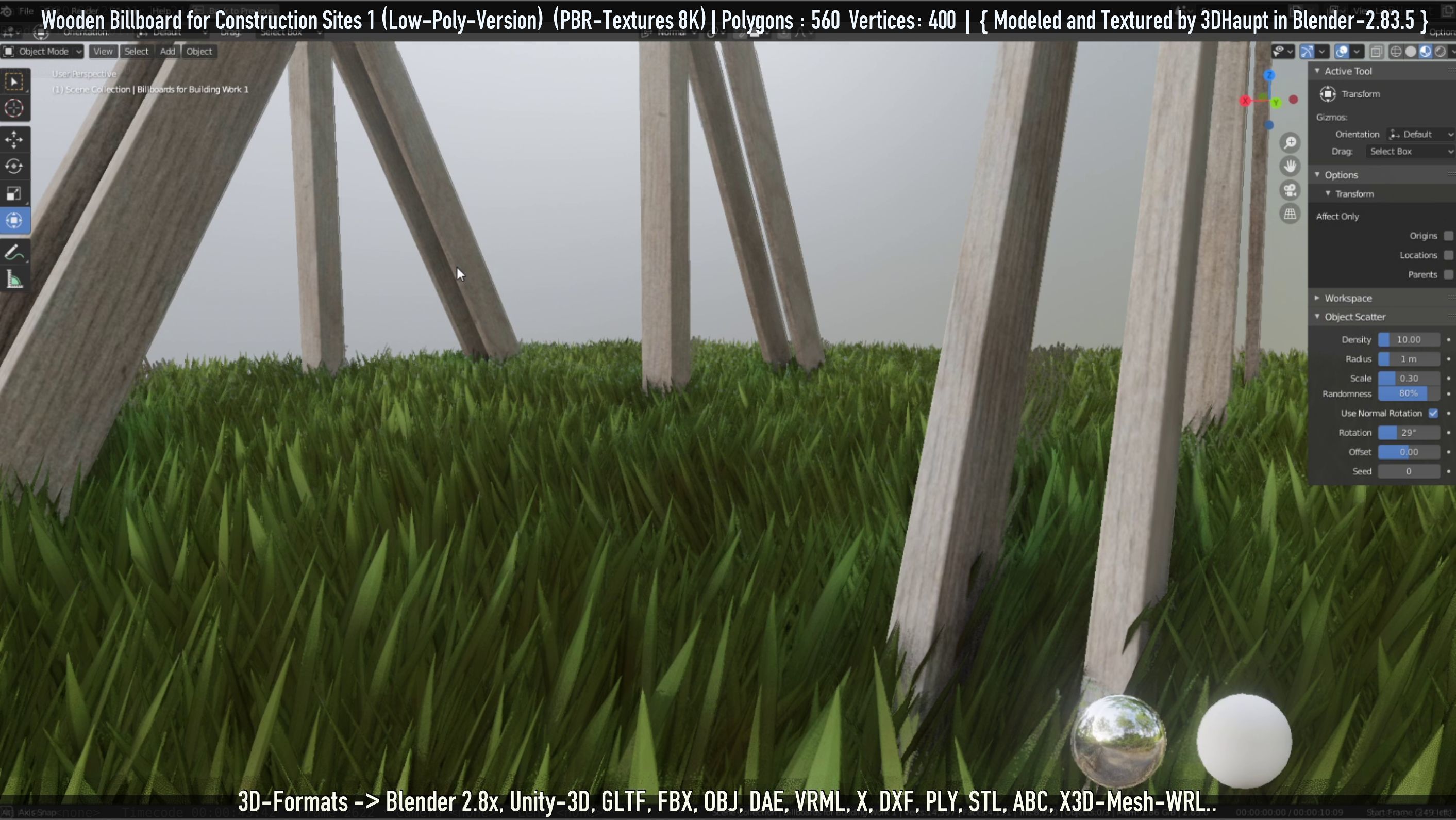 Wooden Billboard for Construction Sites Version 1 Low-poly 3D model_54