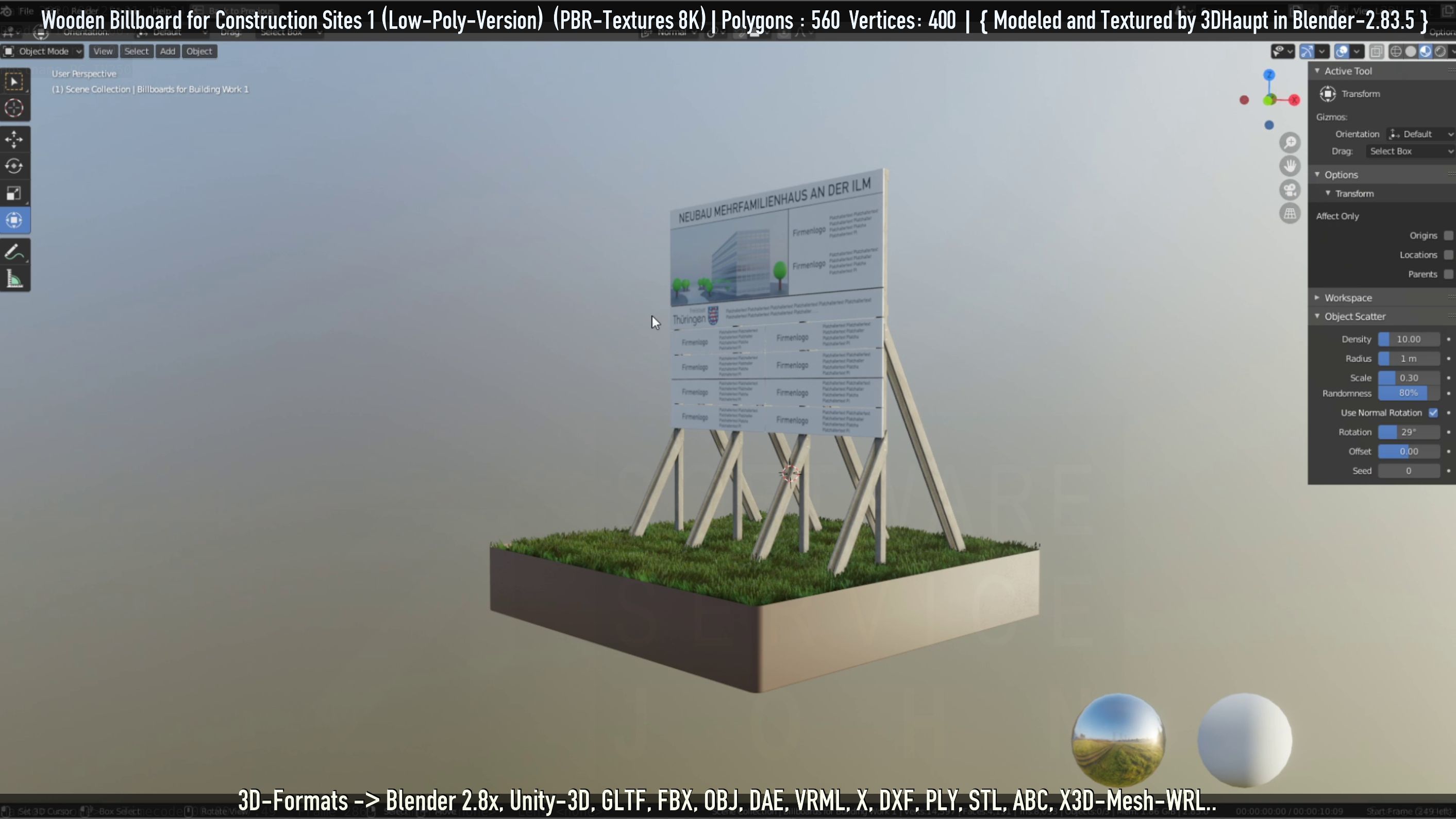 Wooden Billboard for Construction Sites Version 1 Low-poly 3D model_22