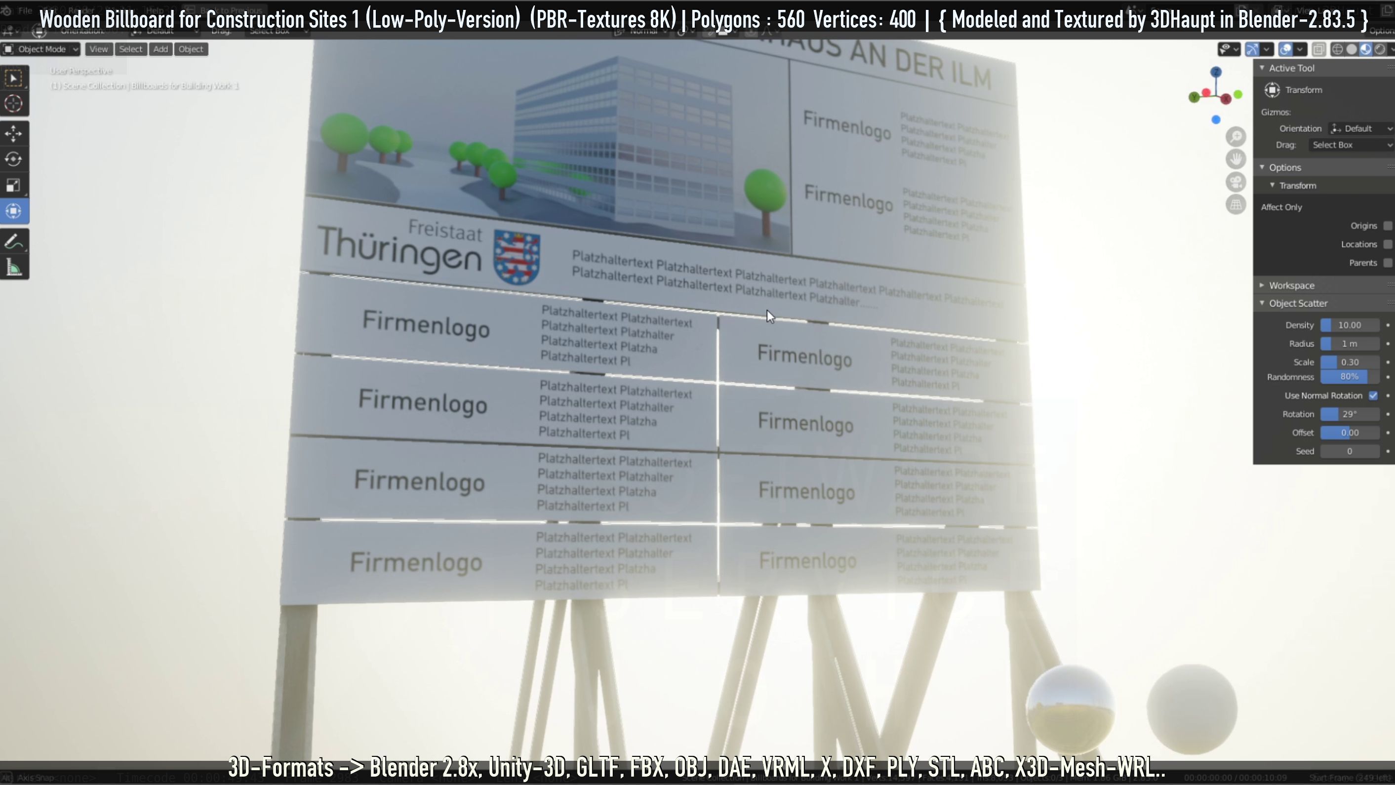 Wooden Billboard for Construction Sites Version 1 Low-poly 3D model_57