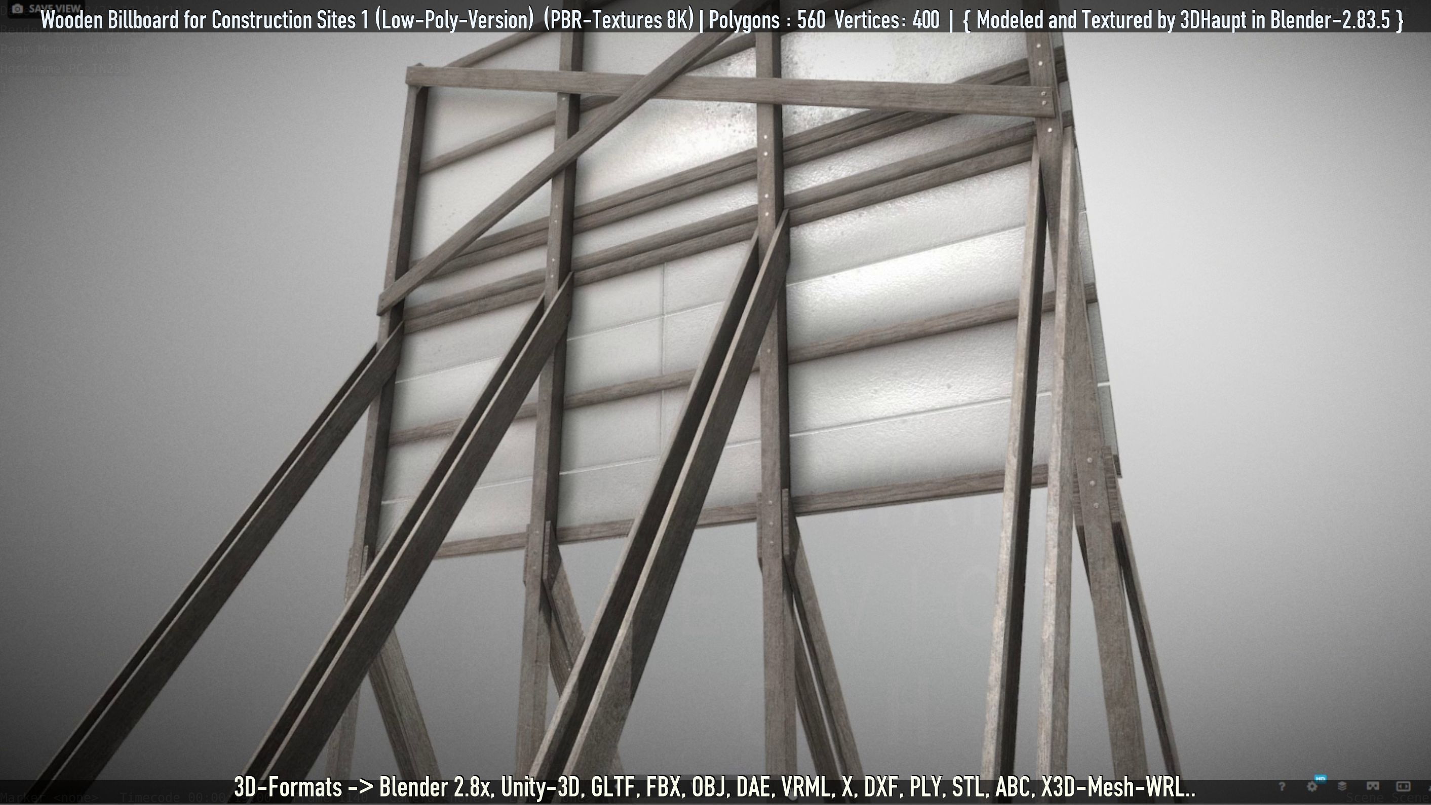 Wooden Billboard for Construction Sites Version 1 Low-poly 3D model_49