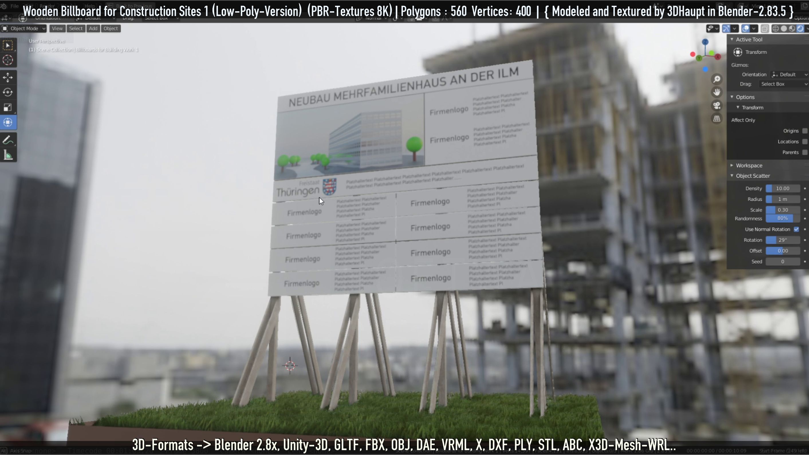 Wooden Billboard for Construction Sites Version 1 Low-poly 3D model_33