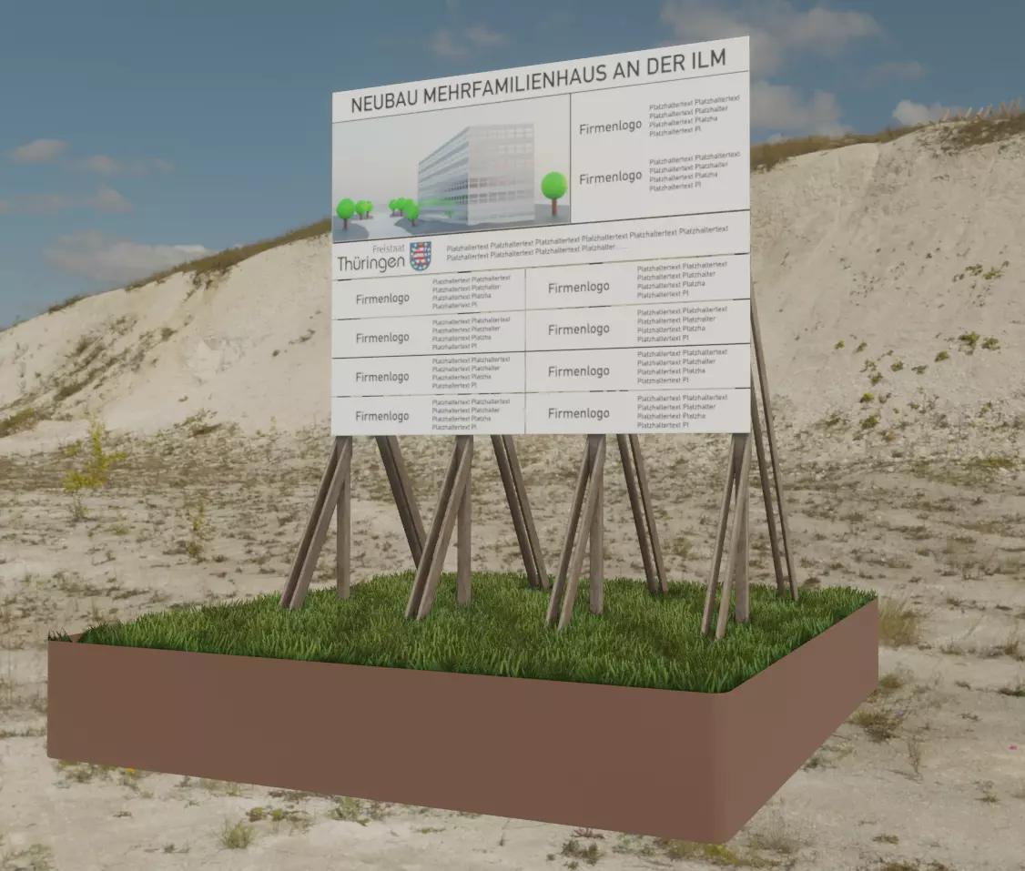 Wooden Billboard for Construction Sites Version 1 Low-poly 3D model_0