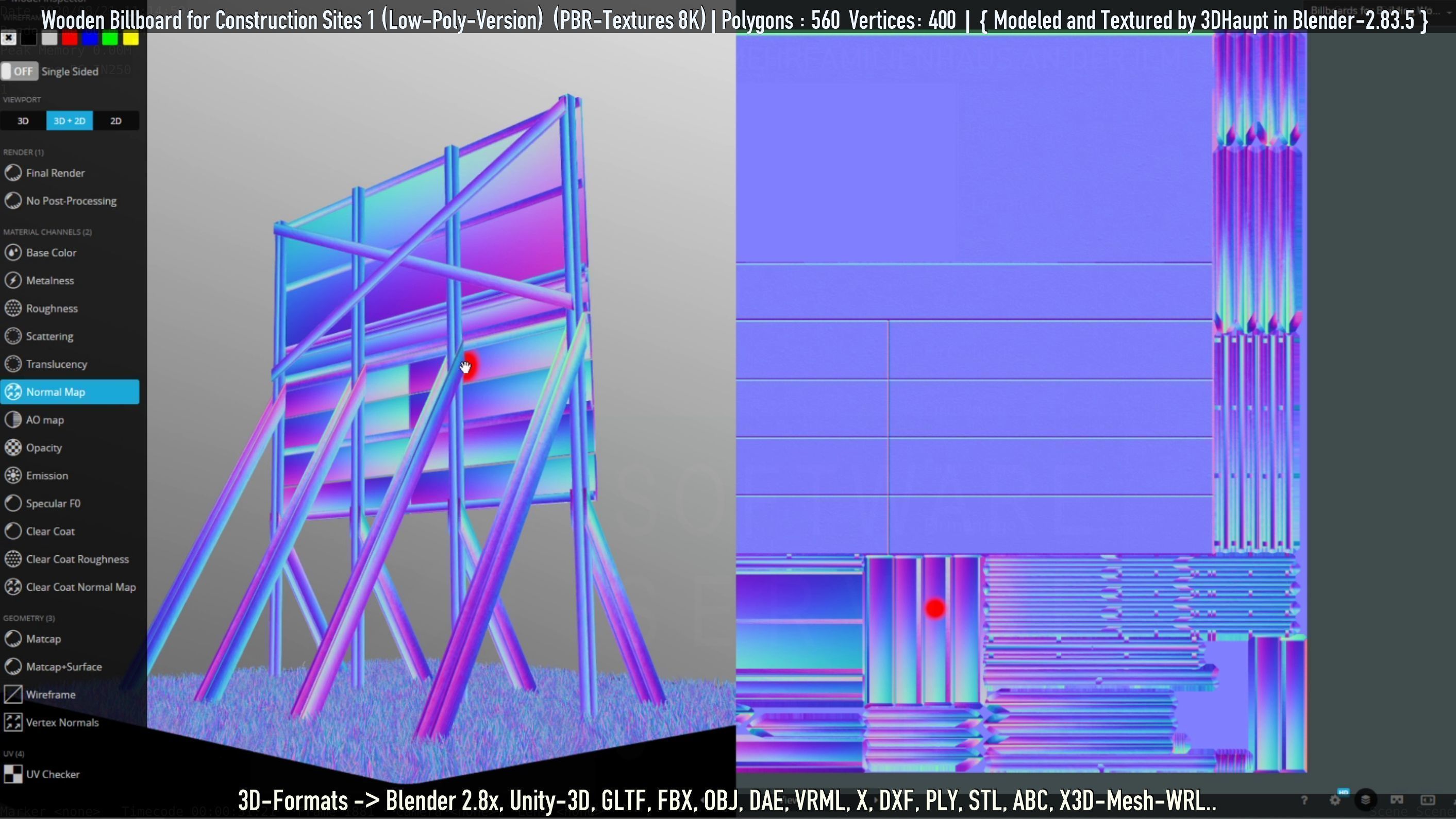 Wooden Billboard for Construction Sites Version 1 Low-poly 3D model_17