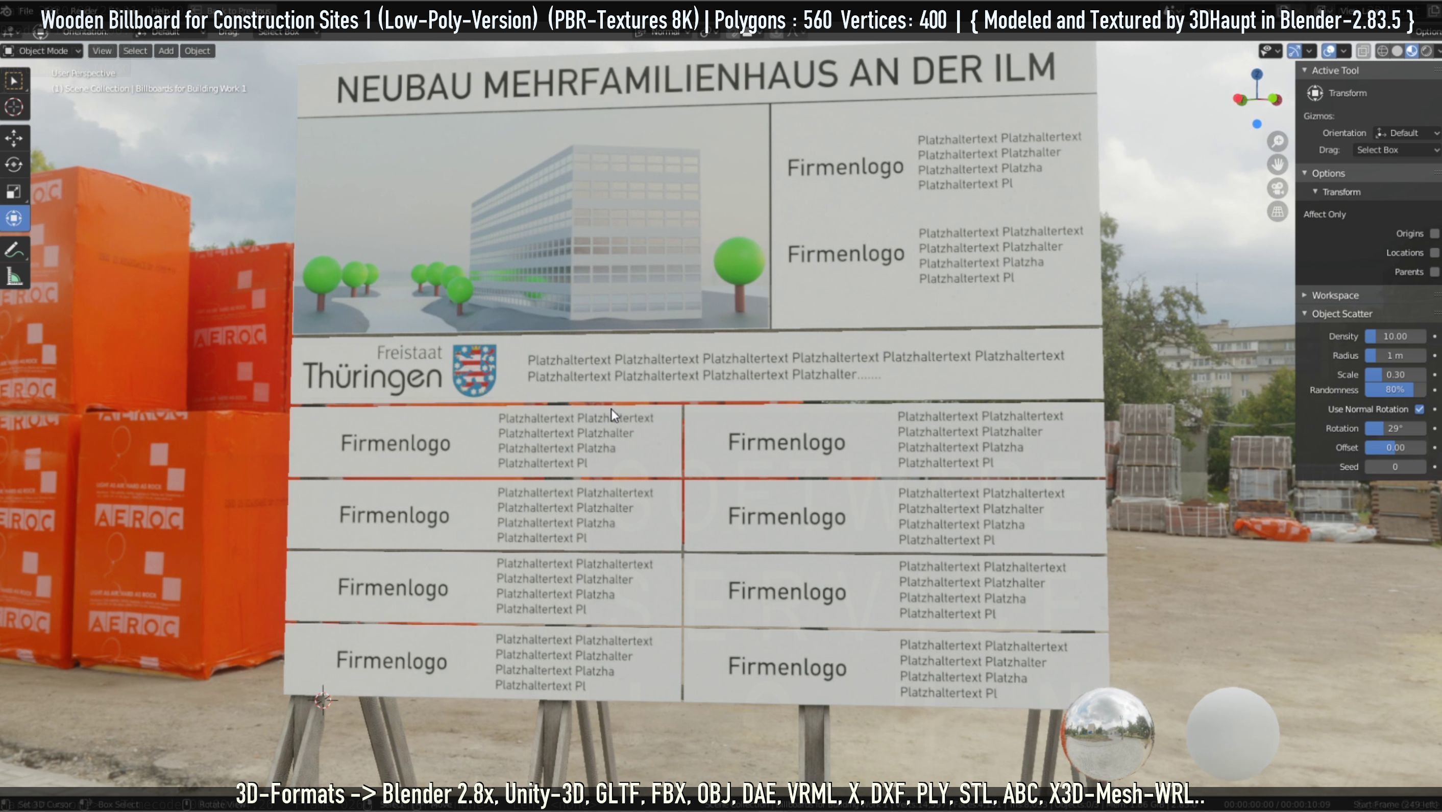 Wooden Billboard for Construction Sites Version 1 Low-poly 3D model_39