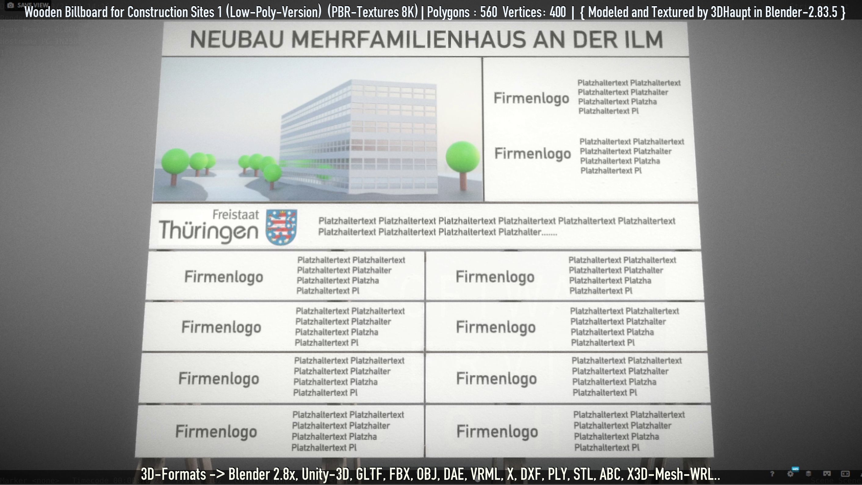 Wooden Billboard for Construction Sites Version 1 Low-poly 3D model_44