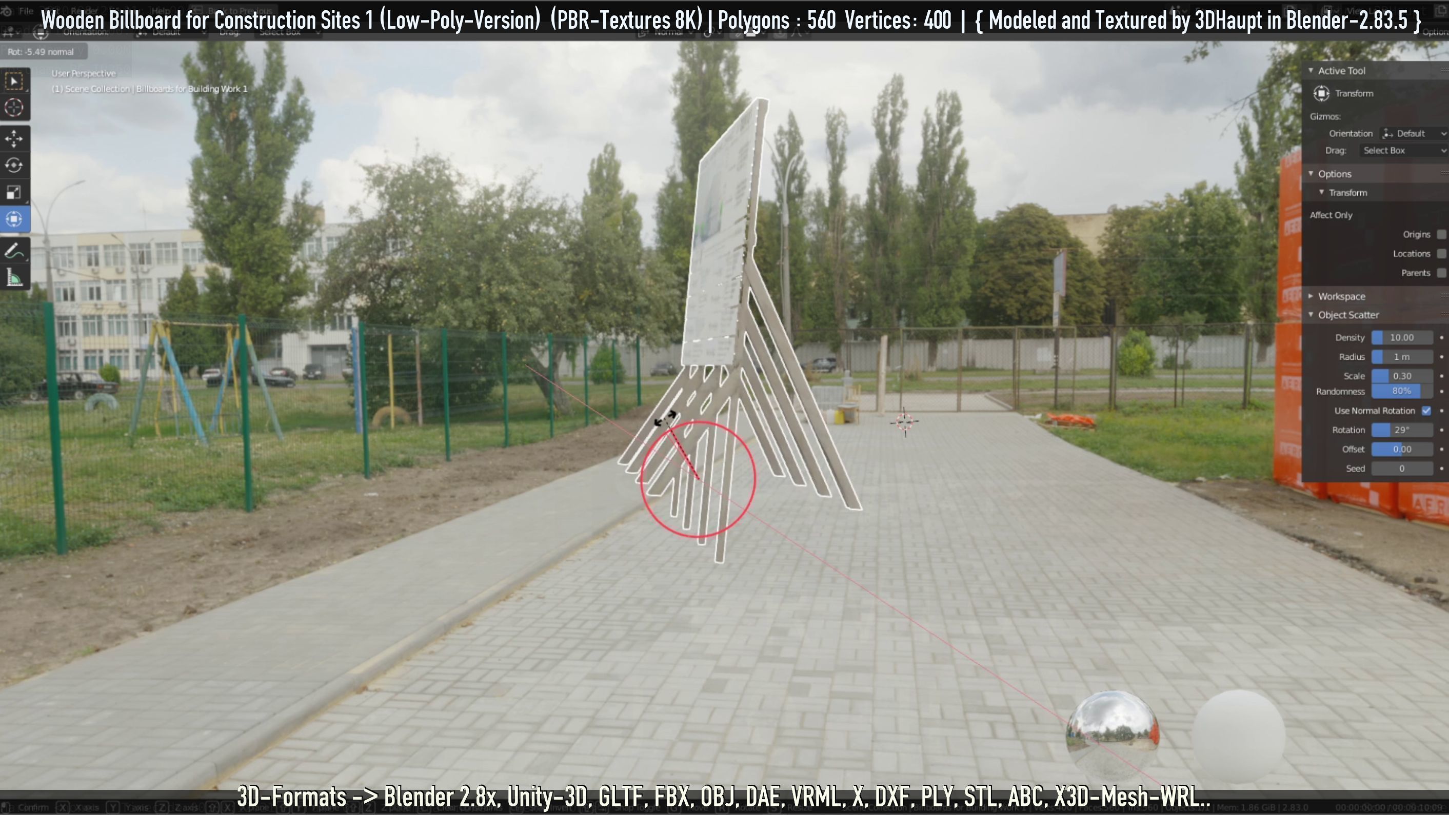 Wooden Billboard for Construction Sites Version 1 Low-poly 3D model_74