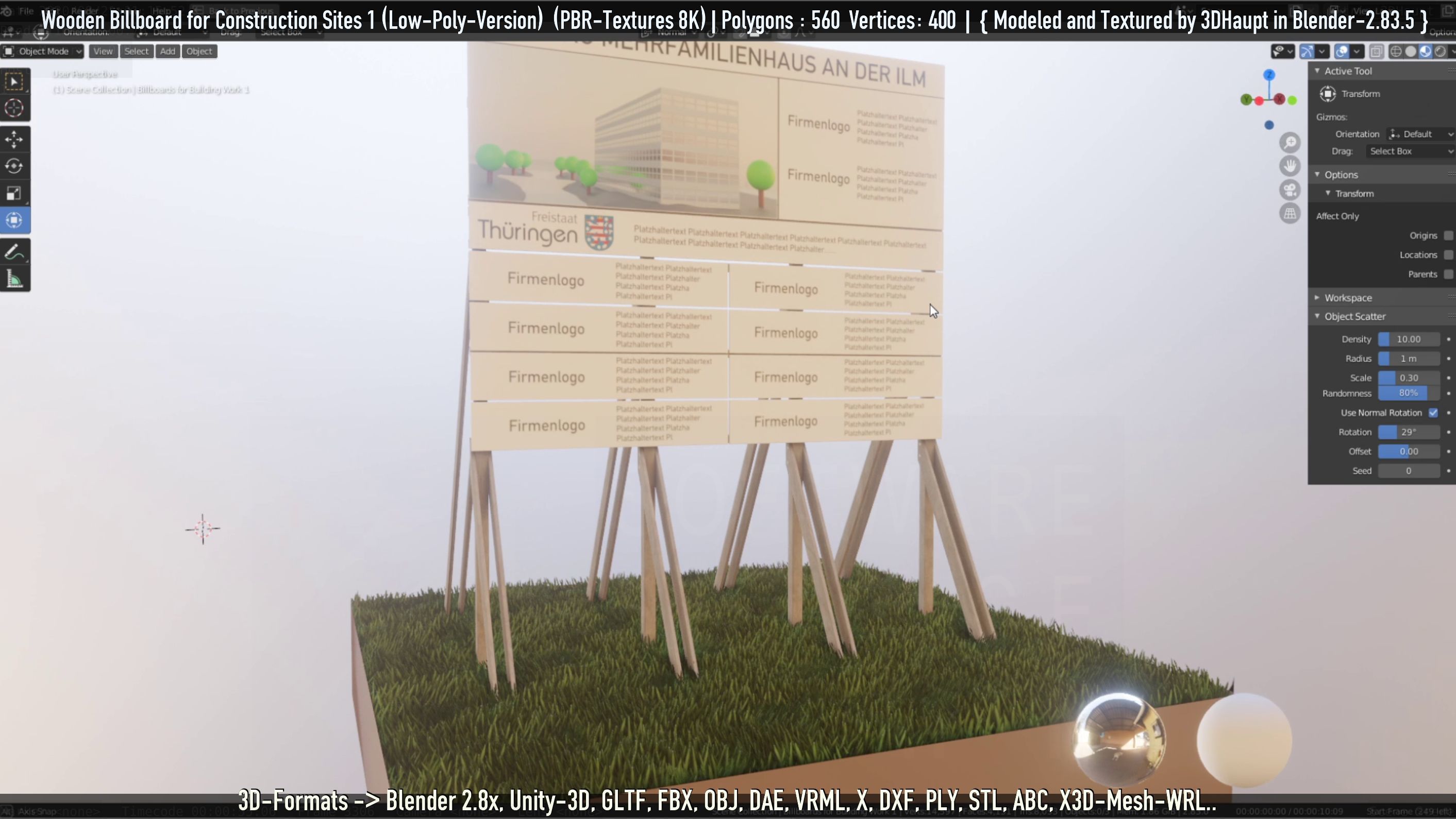 Wooden Billboard for Construction Sites Version 1 Low-poly 3D model_34