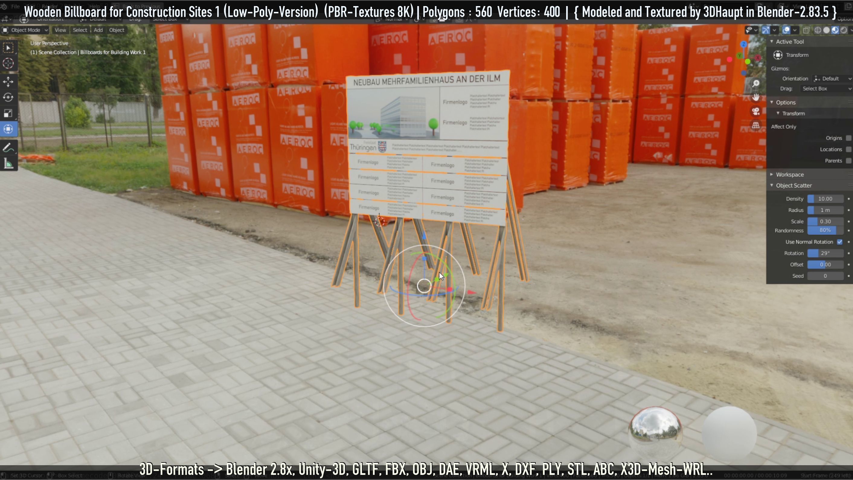 Wooden Billboard for Construction Sites Version 1 Low-poly 3D model_73