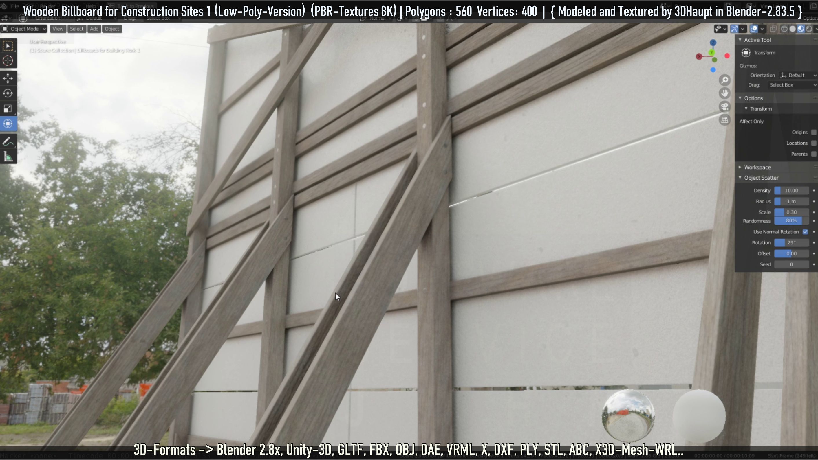 Wooden Billboard for Construction Sites Version 1 Low-poly 3D model_66