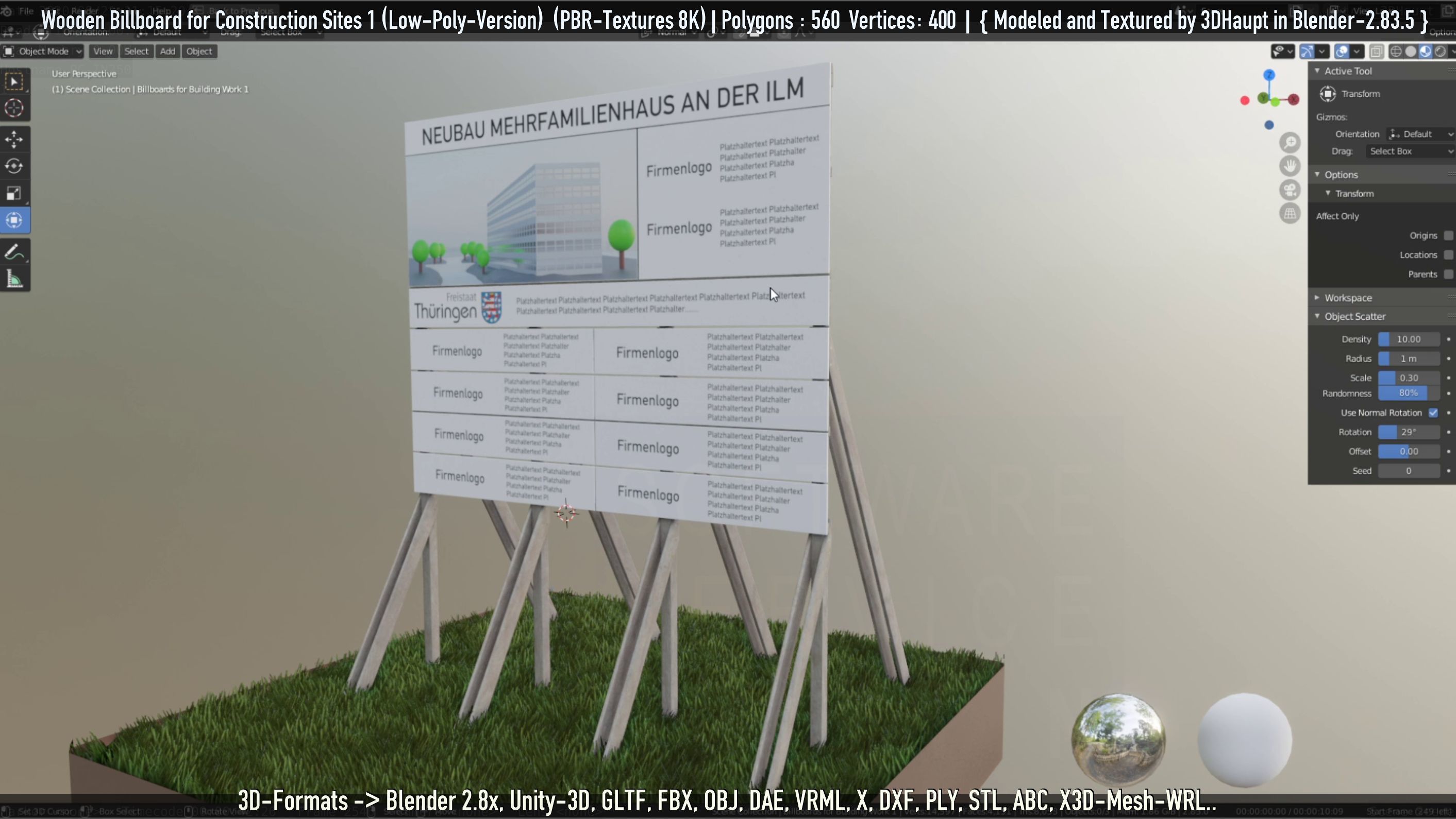 Wooden Billboard for Construction Sites Version 1 Low-poly 3D model_24