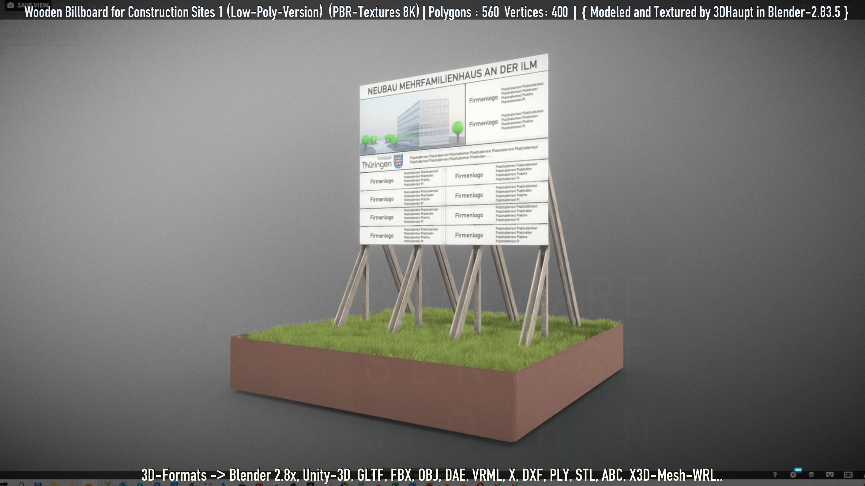 Wooden Billboard for Construction Sites Version 1 Low-poly 3D model_48