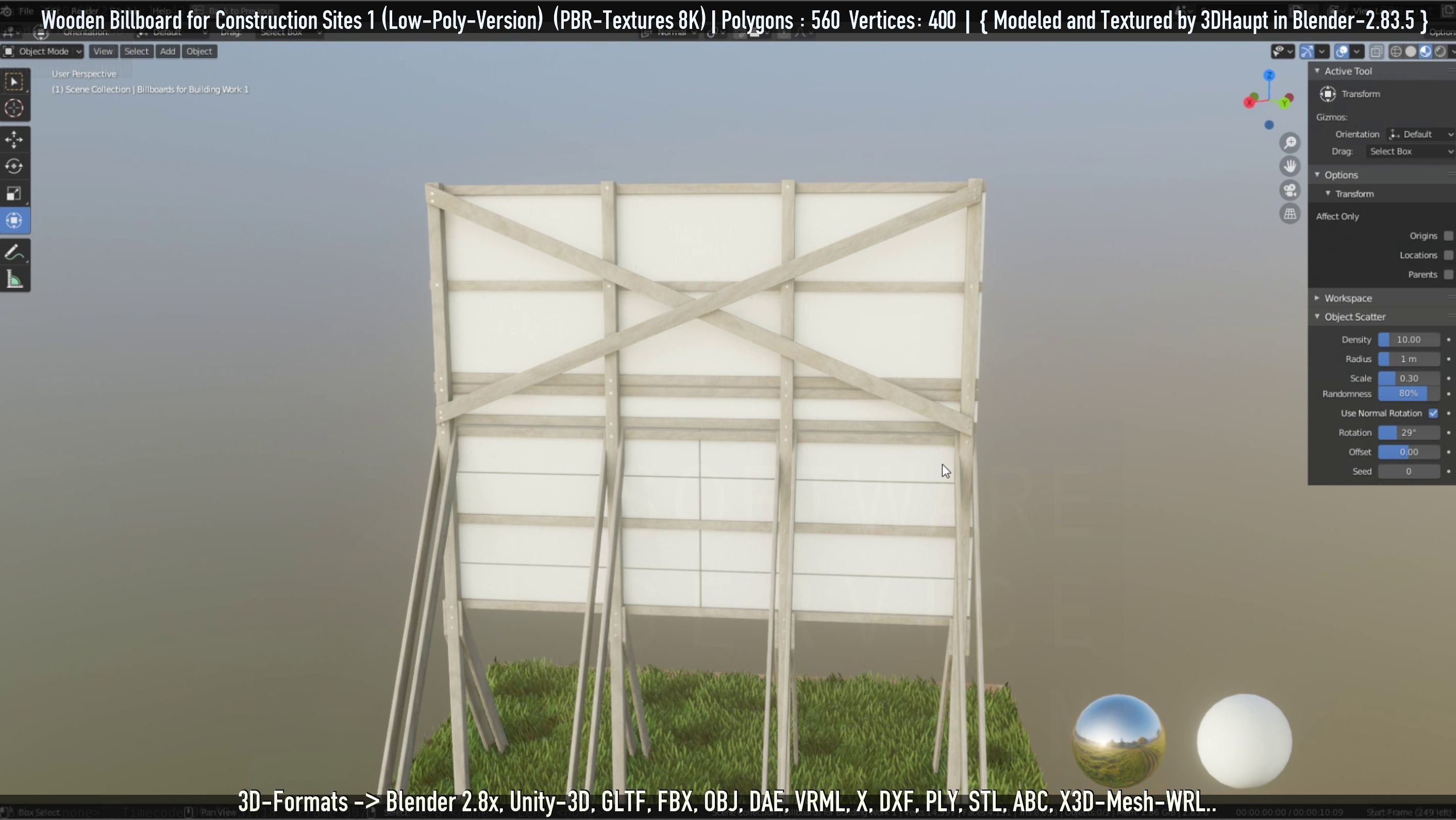 Wooden Billboard for Construction Sites Version 1 Low-poly 3D model_30