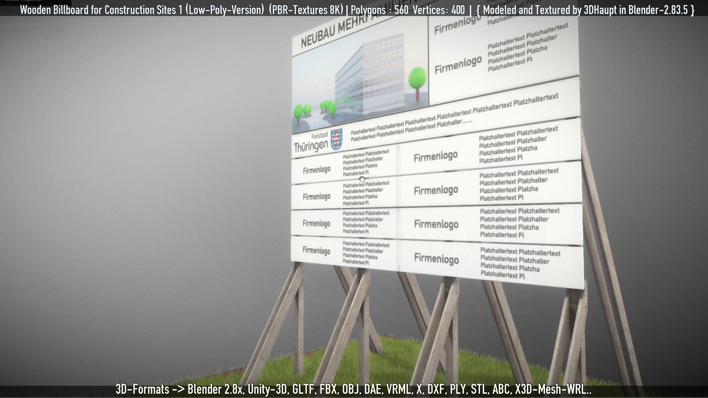 Wooden Billboard for Construction Sites Version 1 Low-poly 3D model_20