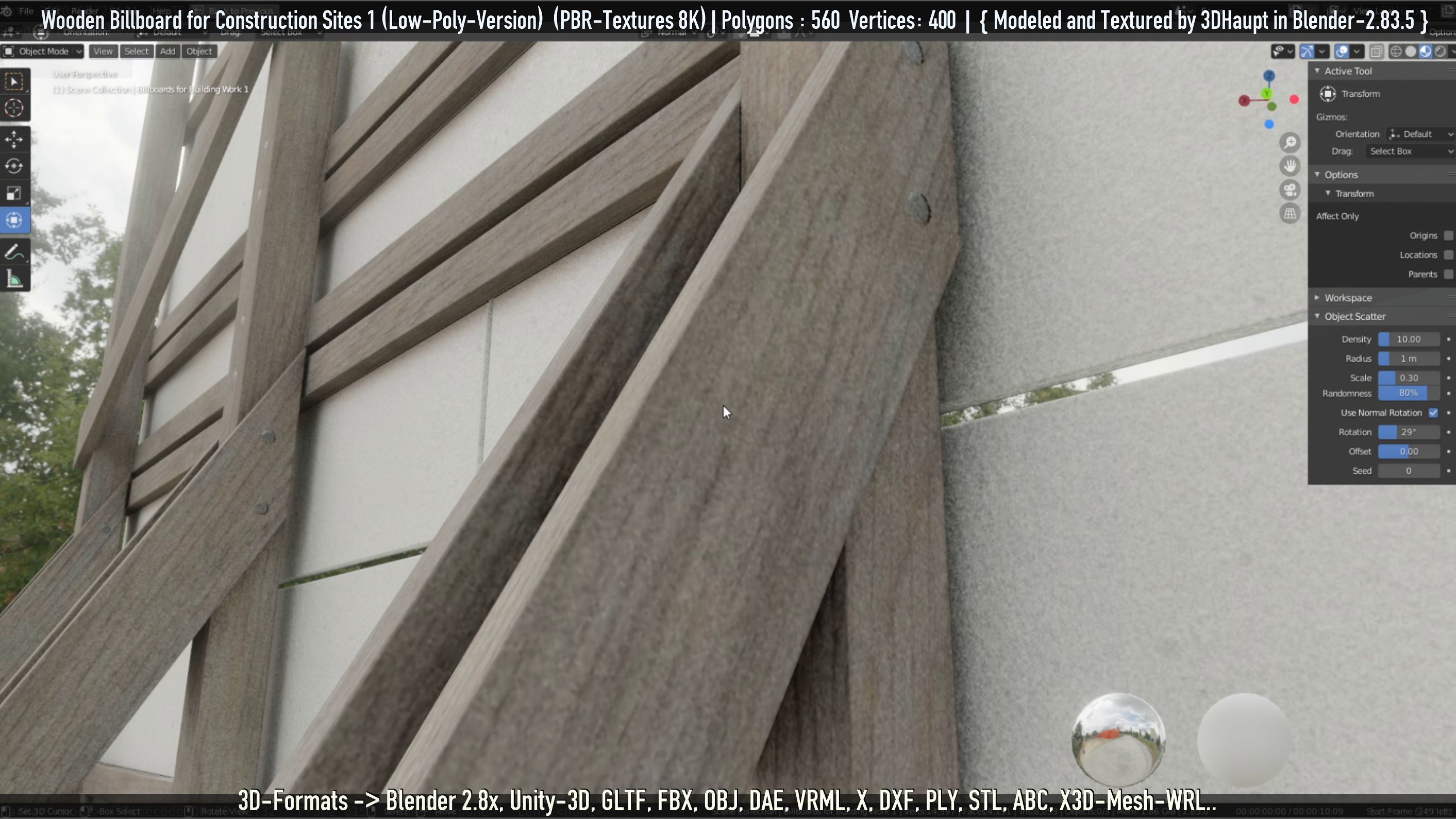 Wooden Billboard for Construction Sites Version 1 Low-poly 3D model_40