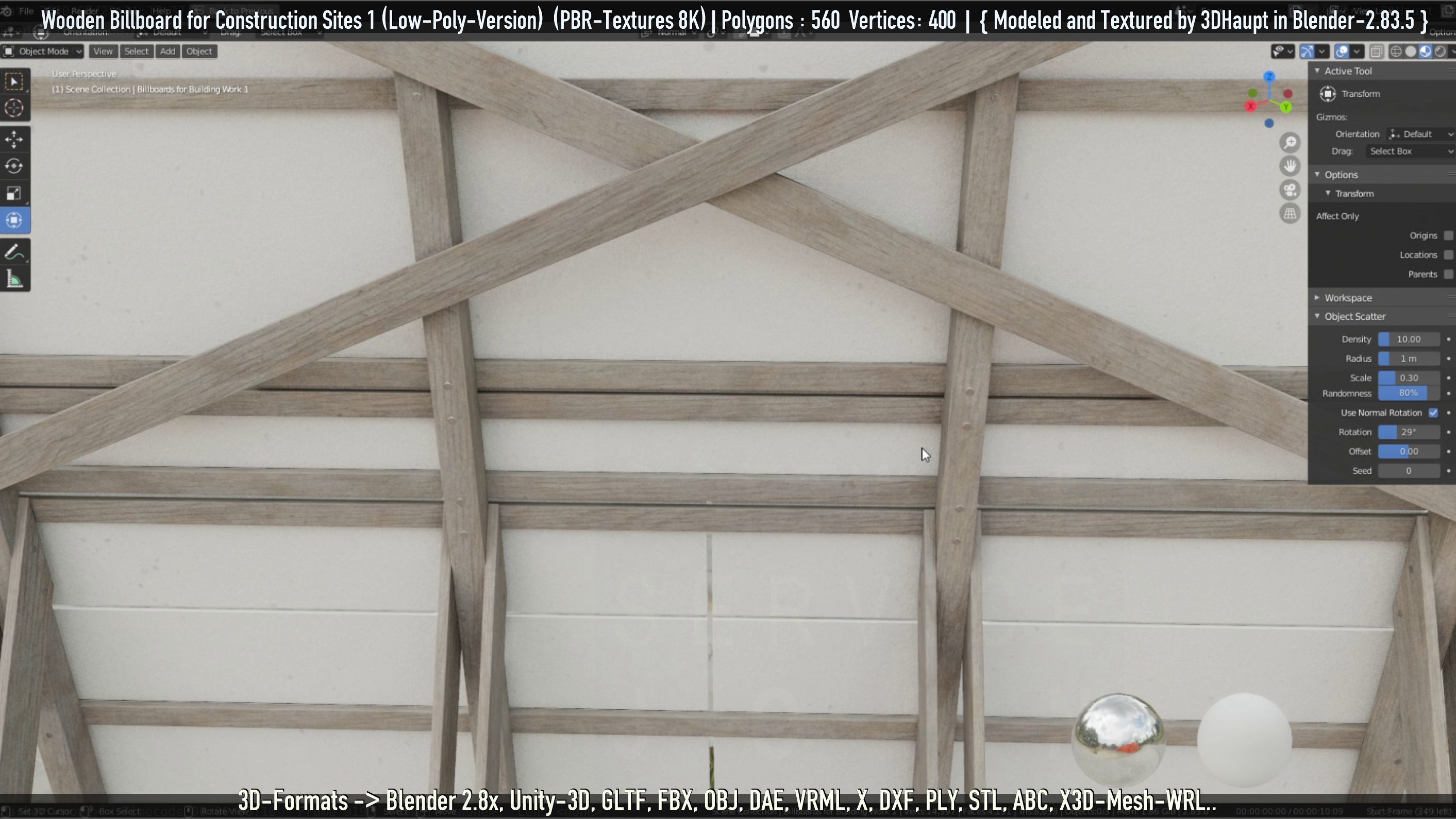 Wooden Billboard for Construction Sites Version 1 Low-poly 3D model_68