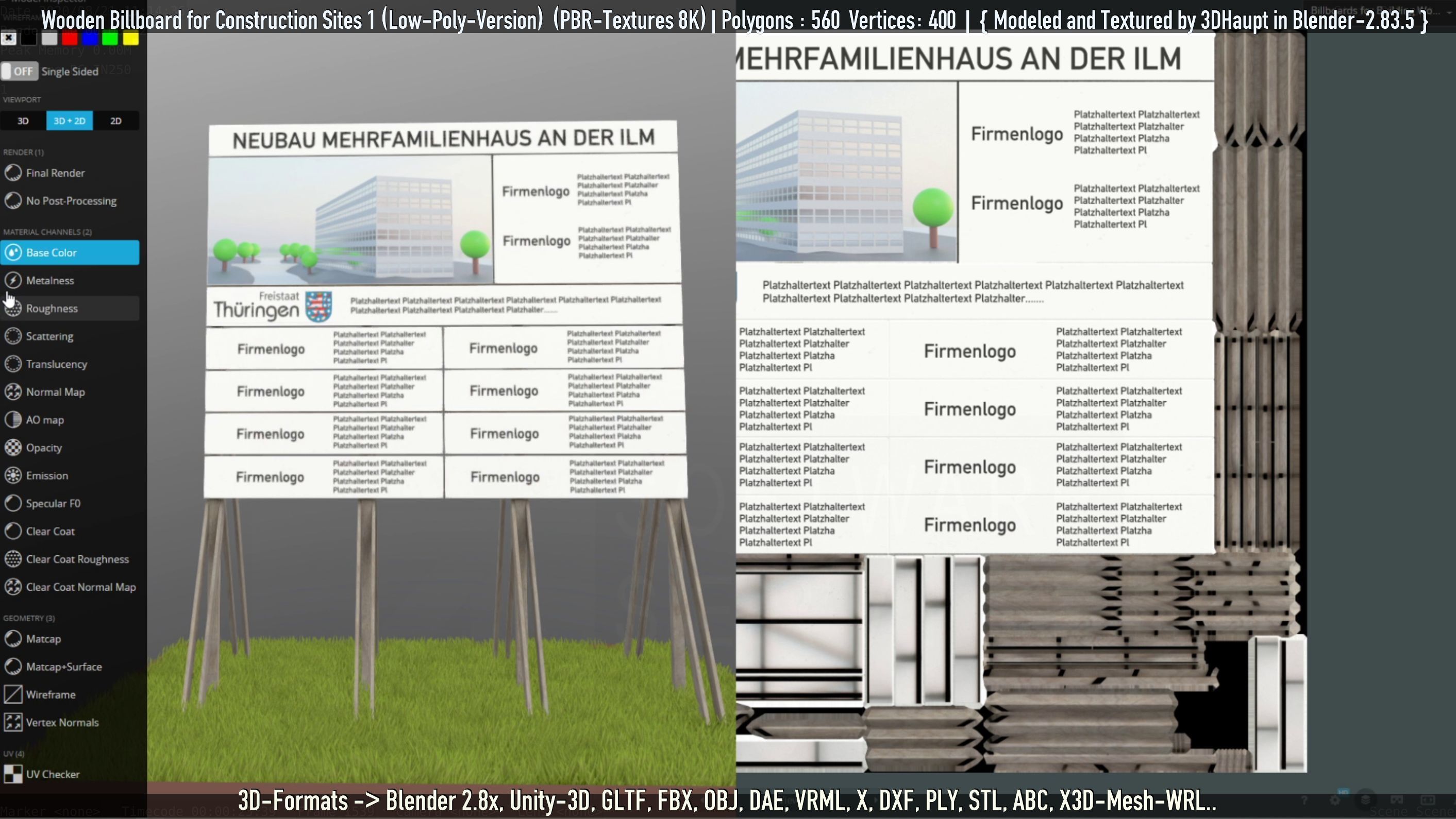 Wooden Billboard for Construction Sites Version 1 Low-poly 3D model_12