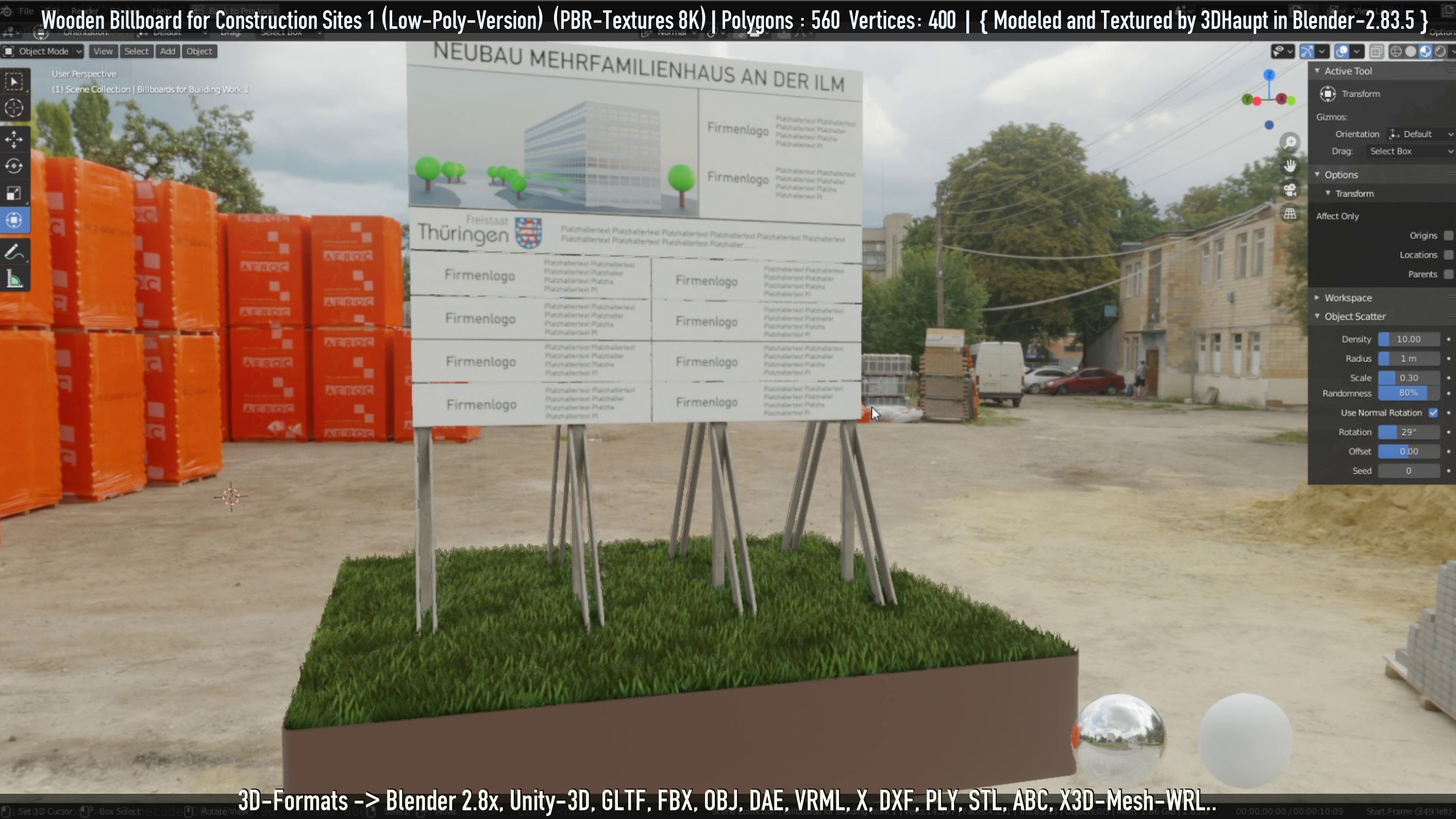 Wooden Billboard for Construction Sites Version 1 Low-poly 3D model_65