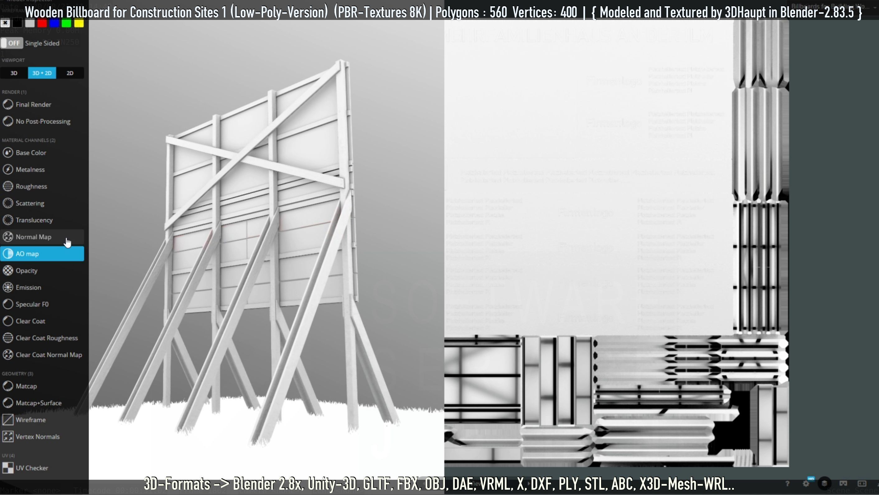 Wooden Billboard for Construction Sites Version 1 Low-poly 3D model_19