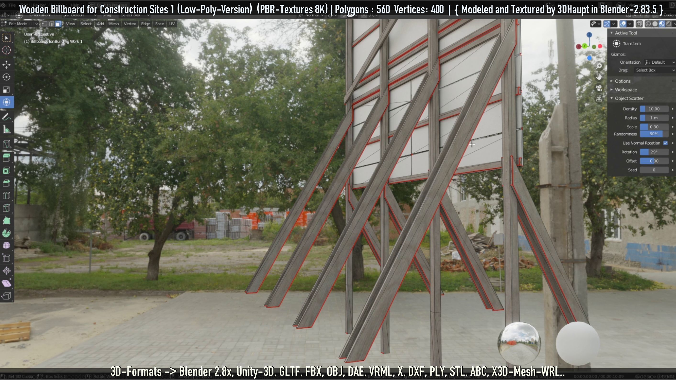 Wooden Billboard for Construction Sites Version 1 Low-poly 3D model_46