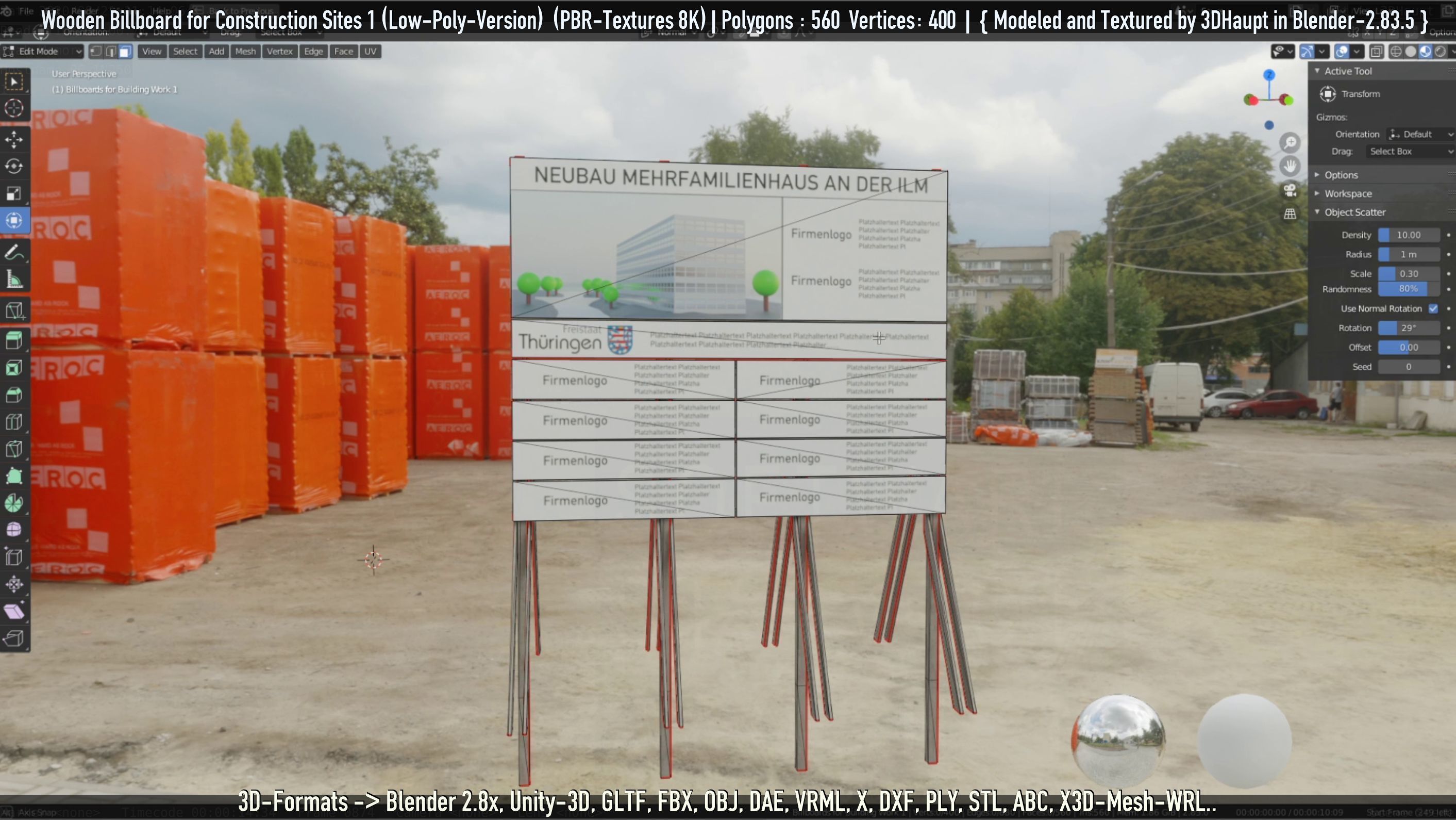 Wooden Billboard for Construction Sites Version 1 Low-poly 3D model_45